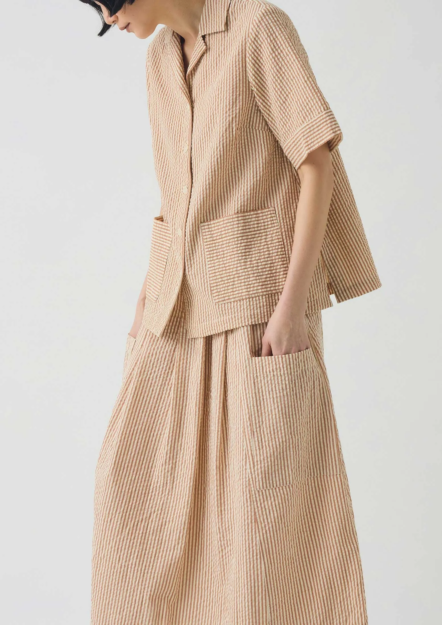 Stripe Cotton Seersucker Patch Pocket Skirt | Terracotta/Ecru sold by TOAST product image thumbnail 2