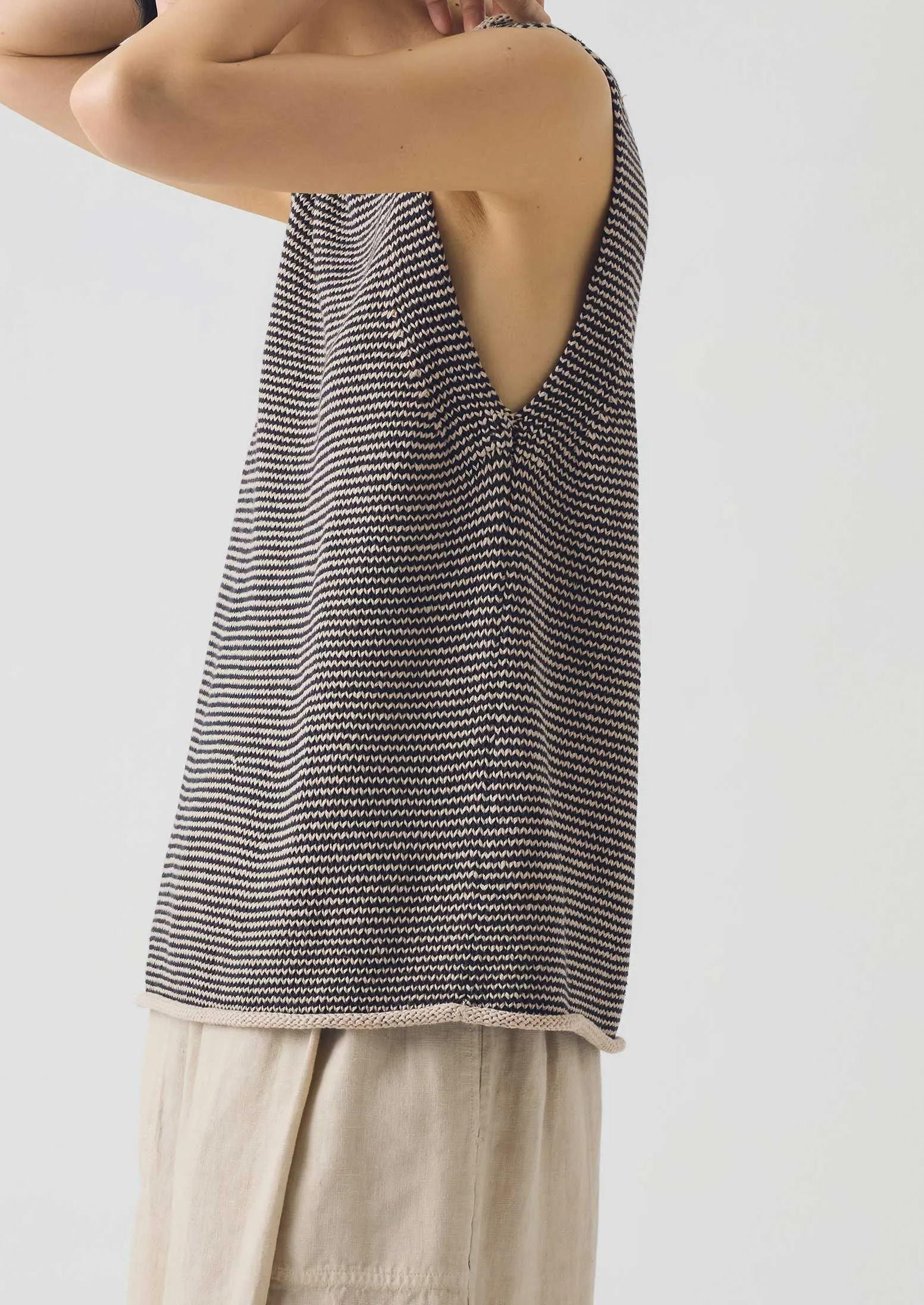Stripe Linen Cotton Knitted Tank | Navy/Putty sold by TOAST product image thumbnail 3