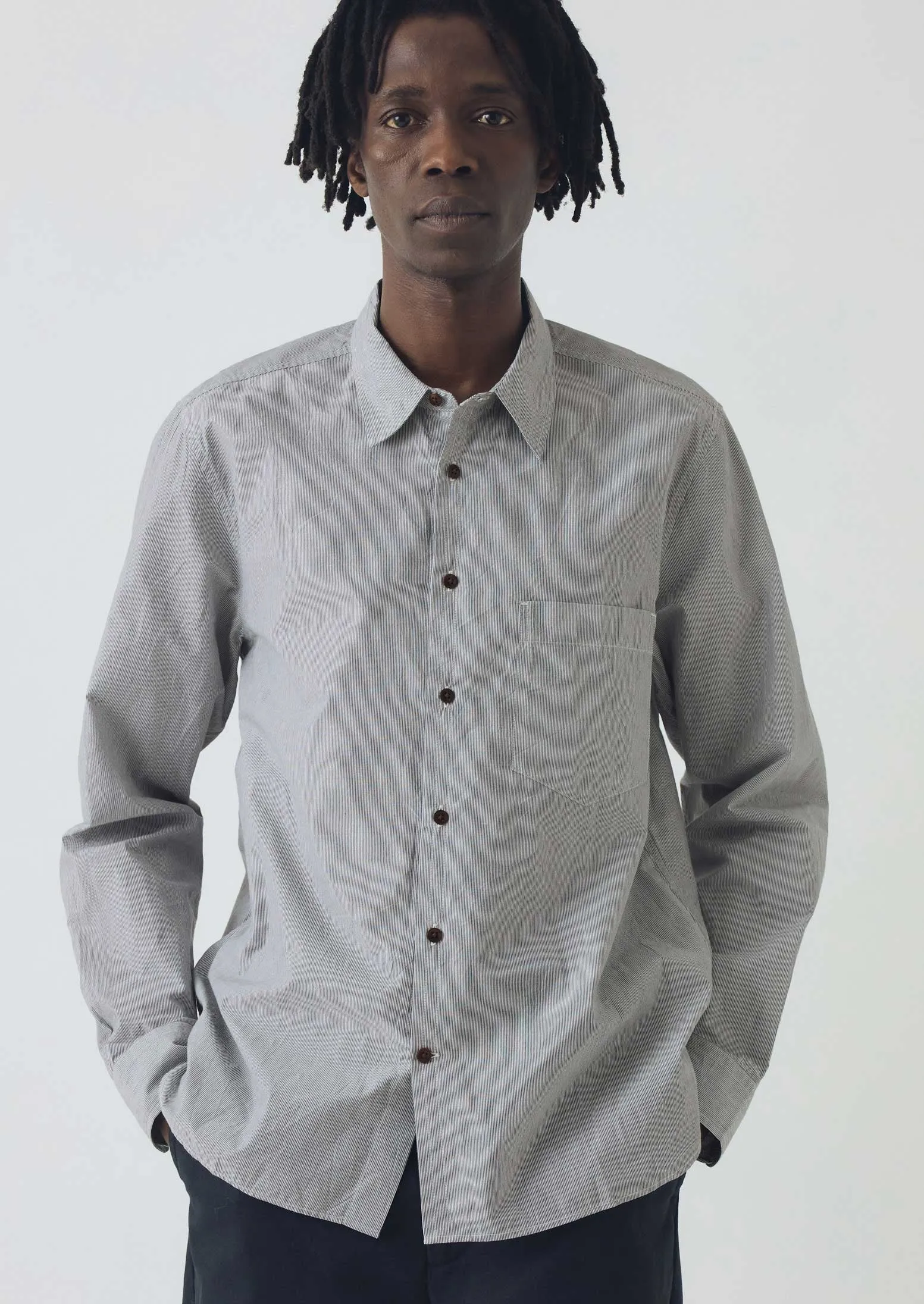 Fine Stripe Cotton Shirt | Ecru/Slate sold by TOAST product image thumbnail 2