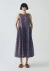 Aila Gingham Linen Cotton Dress | Brown Ochre/Dark Cornflower sold by TOAST