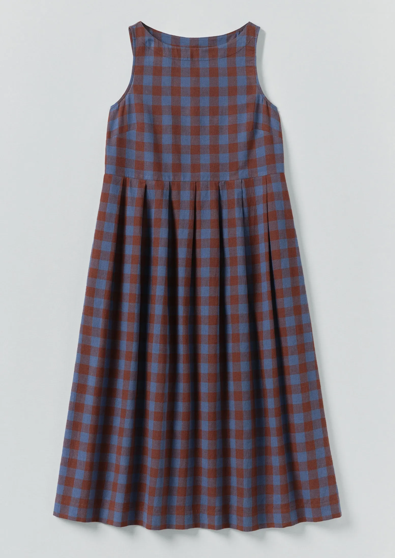 Aila Gingham Linen Cotton Dress | Brown Ochre/Dark Cornflower sold by TOAST