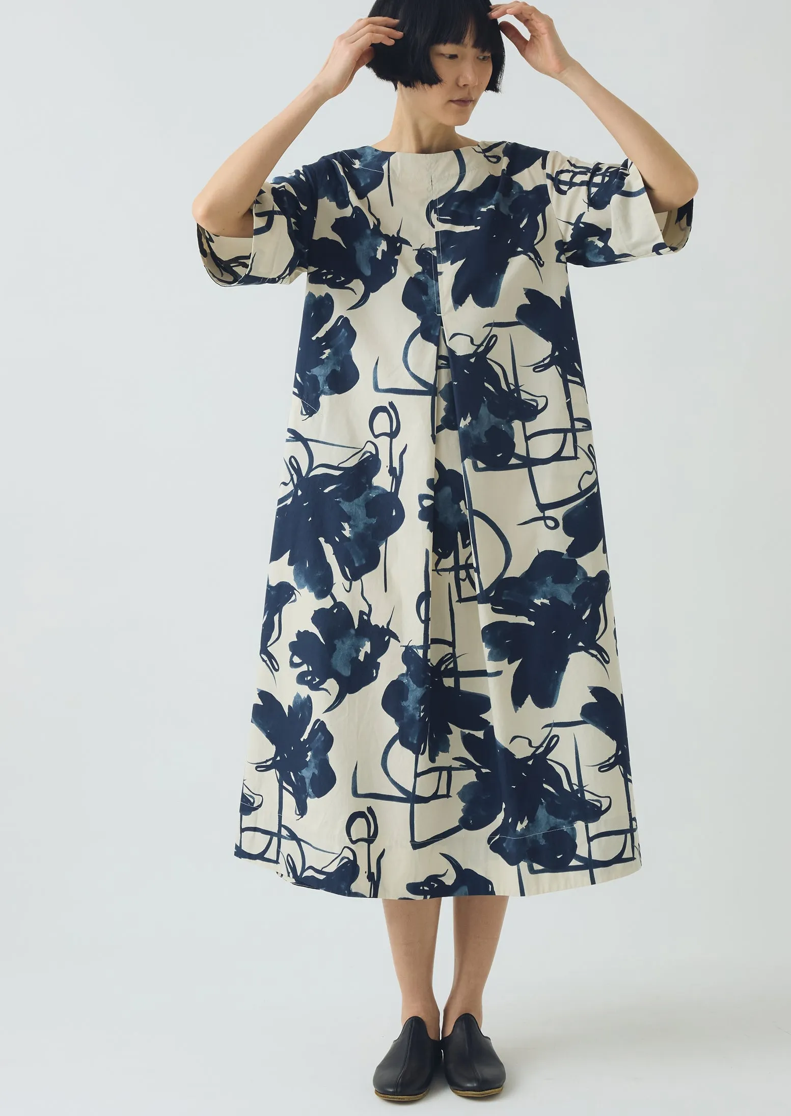 Pen And Ink Print Cotton Dress | Ink Blue sold by TOAST product image thumbnail 3