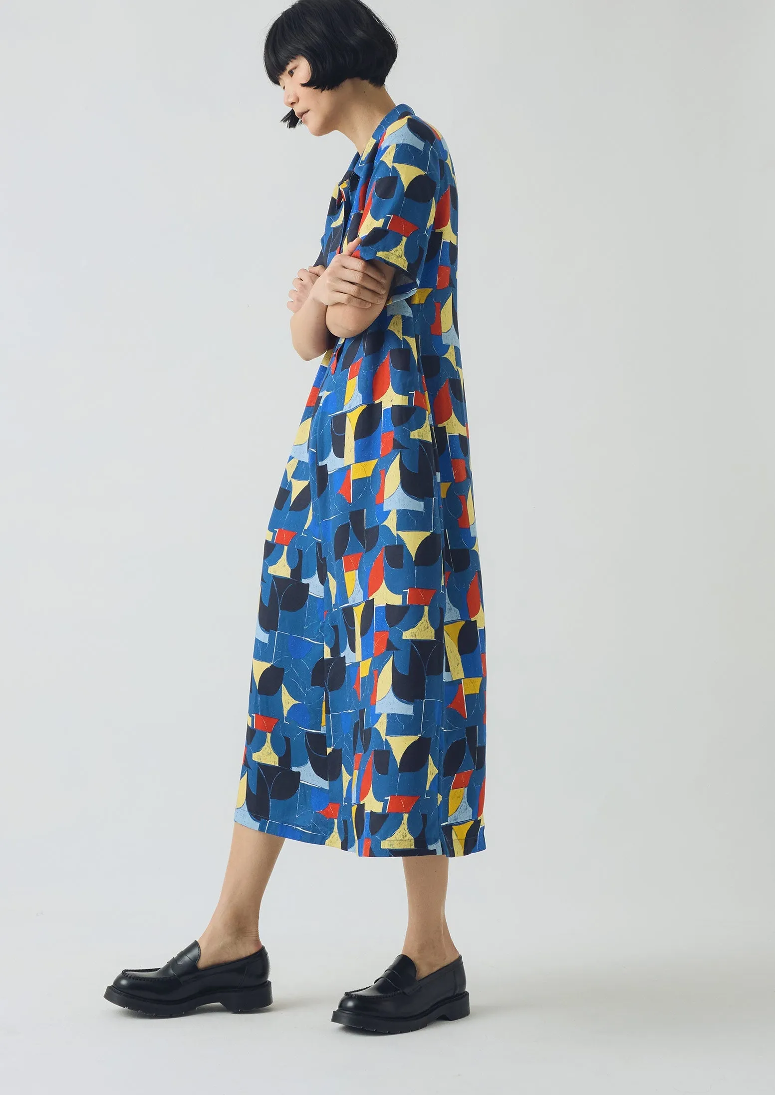 Paintbox Print Fluid Shirt Dress | Delft sold by TOAST product image thumbnail 3