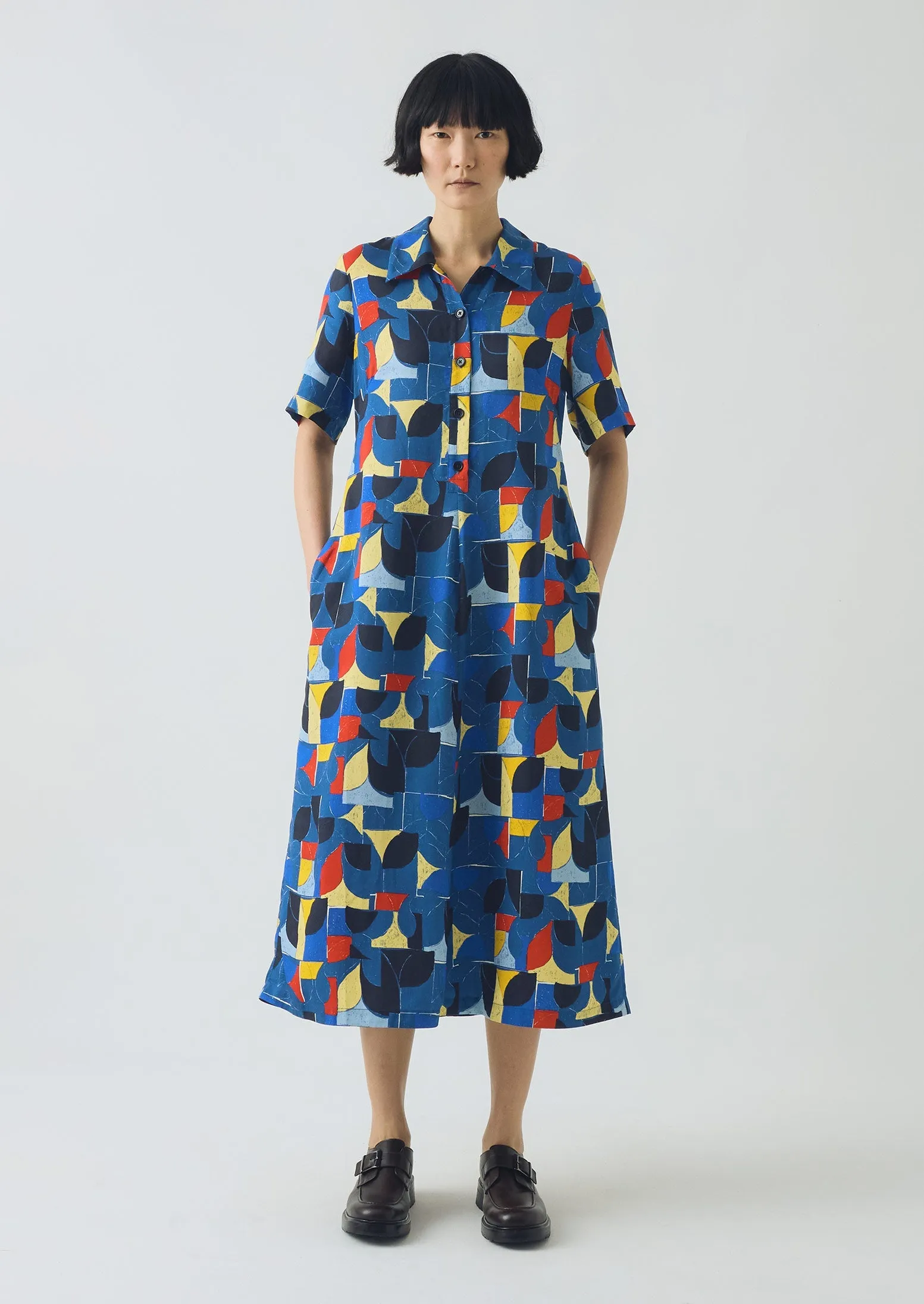 Paintbox Print Fluid Shirt Dress | Delft sold by TOAST product image thumbnail 2
