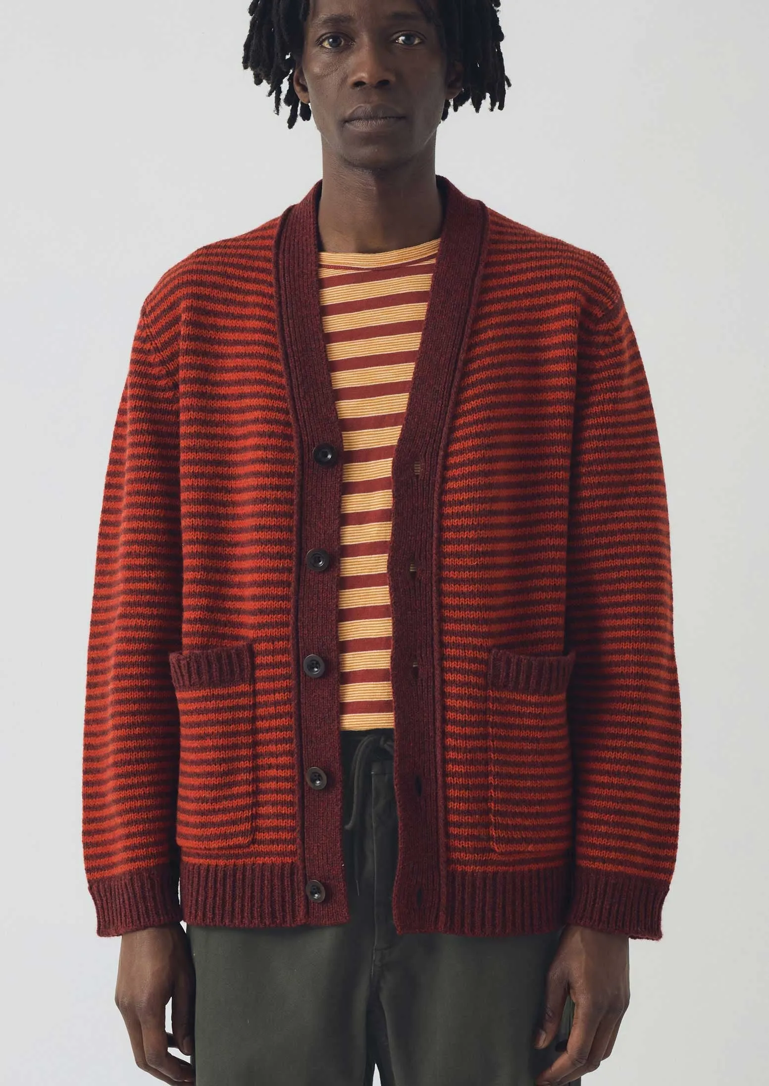 Striped Wool Cardigan | Cardinal Red/Plum sold by TOAST product image thumbnail 3