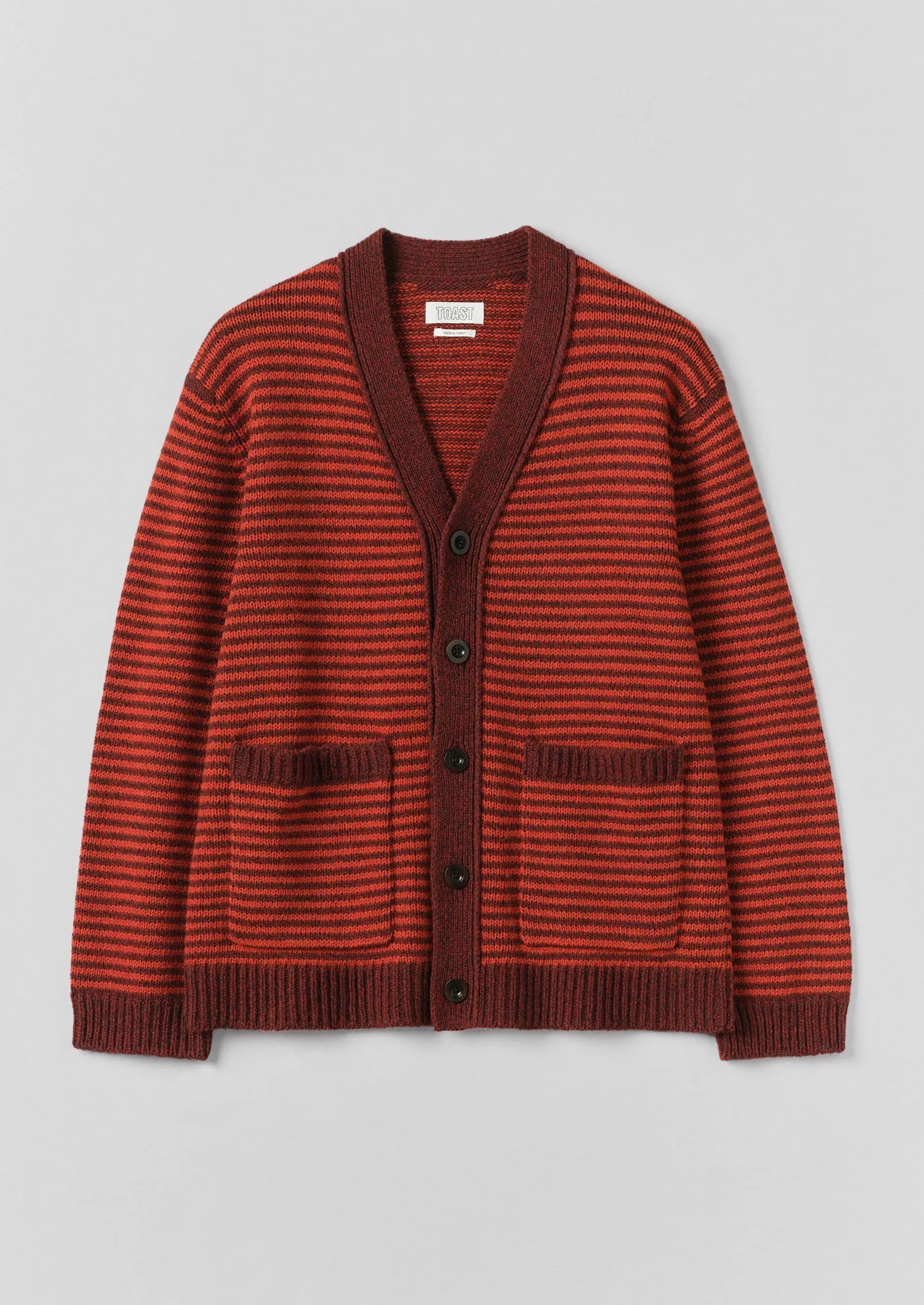 Striped Wool Cardigan | Cardinal Red/Plum sold by TOAST