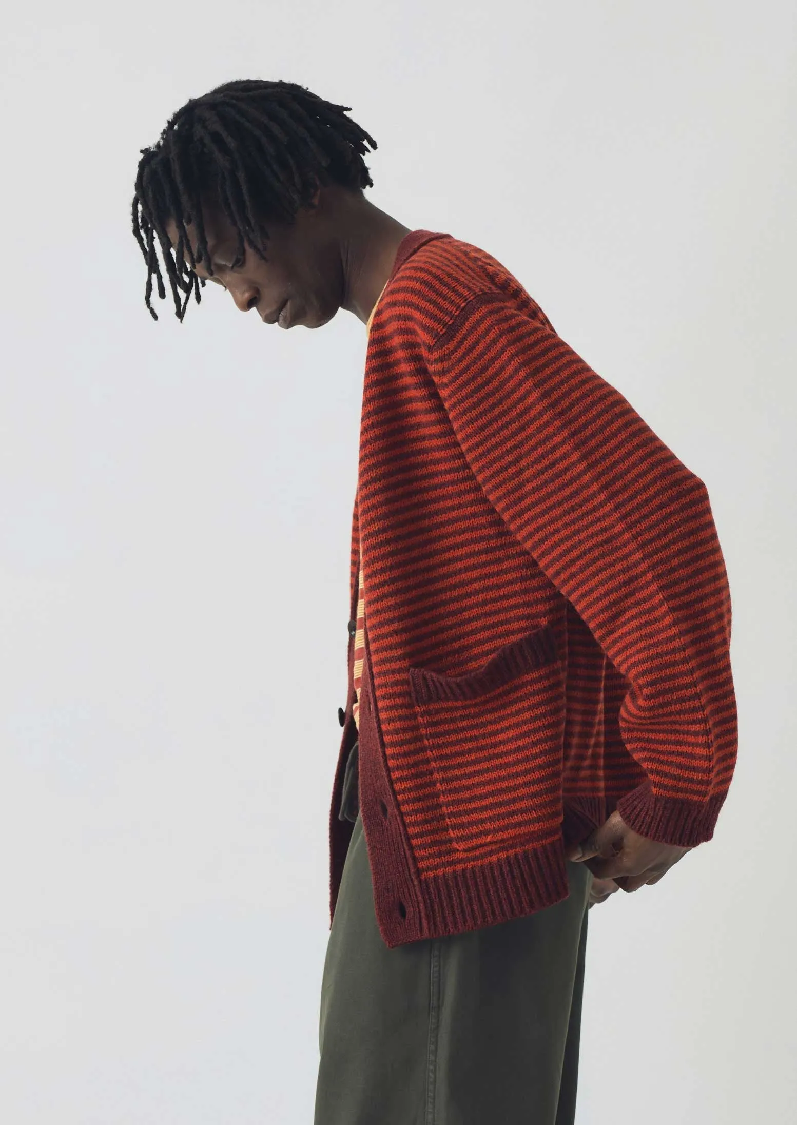 Striped Wool Cardigan | Cardinal Red/Plum sold by TOAST product image thumbnail 2