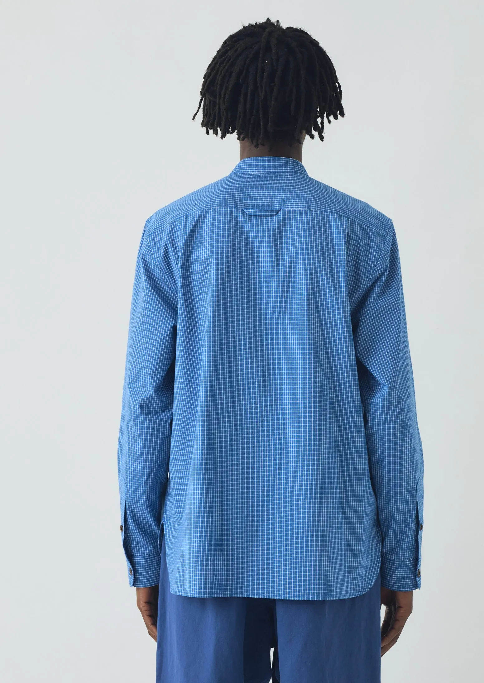 Check Cotton Grandad Collar Shirt | Mid Blue sold by TOAST product image thumbnail 5