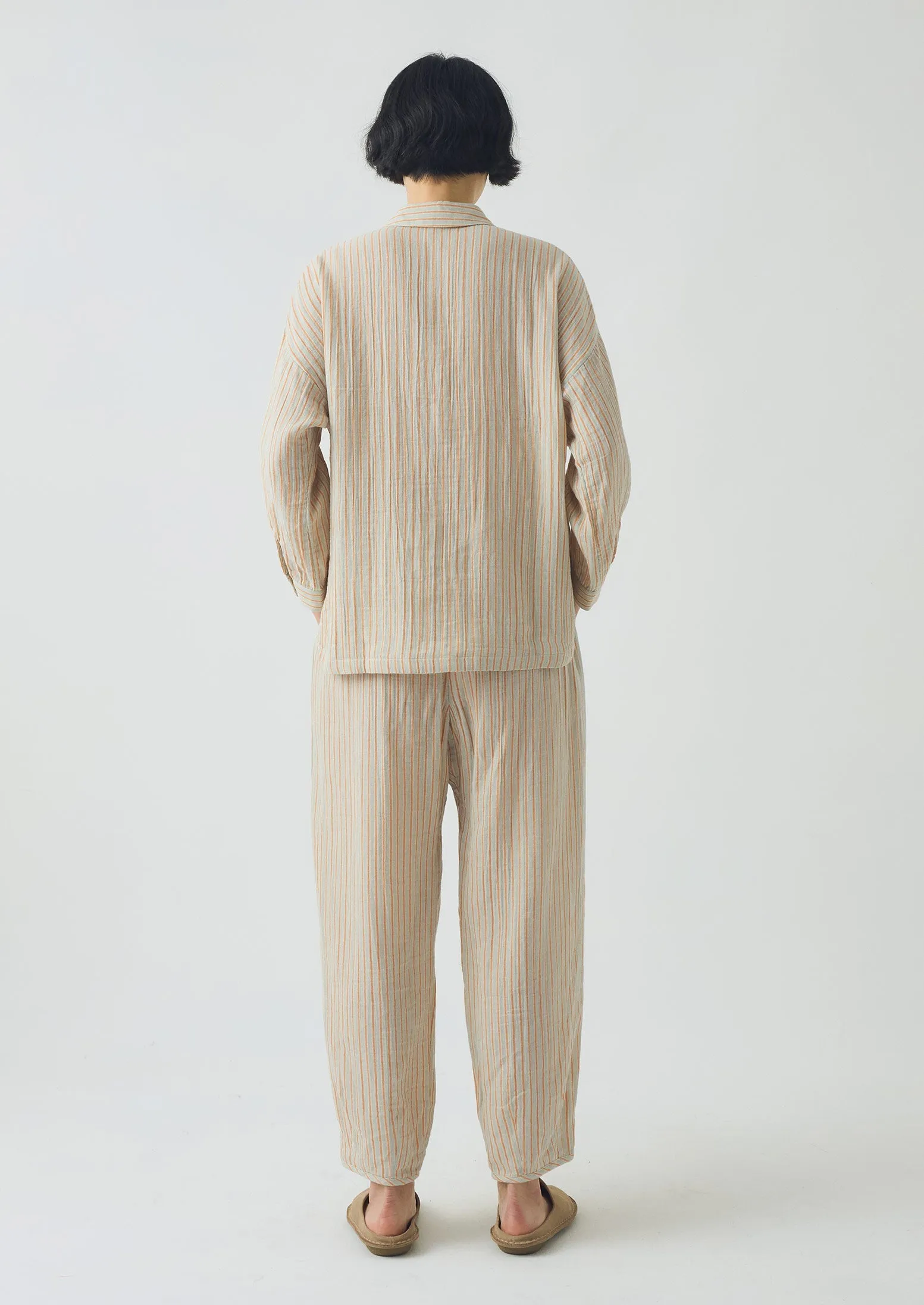 Stripe Crinkle Cotton Pyjama Set | Sage/Apricot sold by TOAST product image thumbnail 4