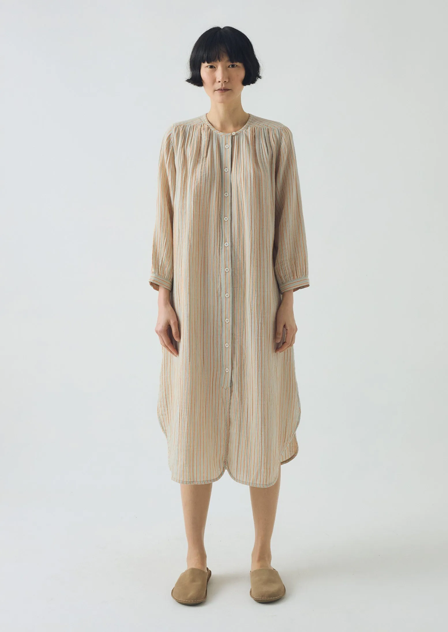 Stripe Crinkle Cotton Nightdress | Sage/Apricot sold by TOAST product image thumbnail 2