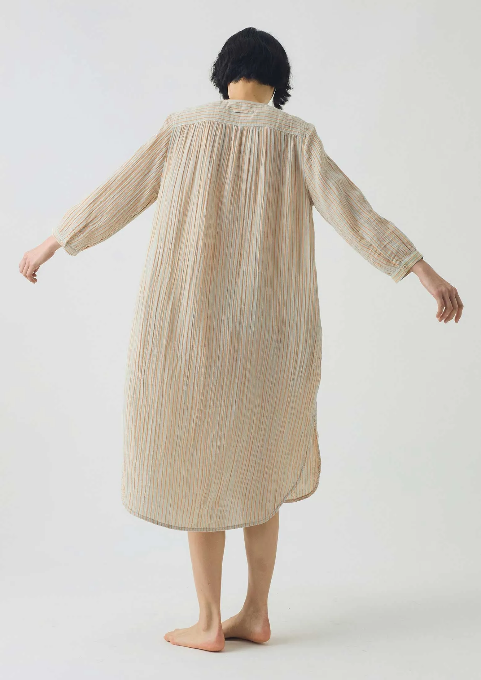 Stripe Crinkle Cotton Nightdress | Sage/Apricot sold by TOAST product image thumbnail 3