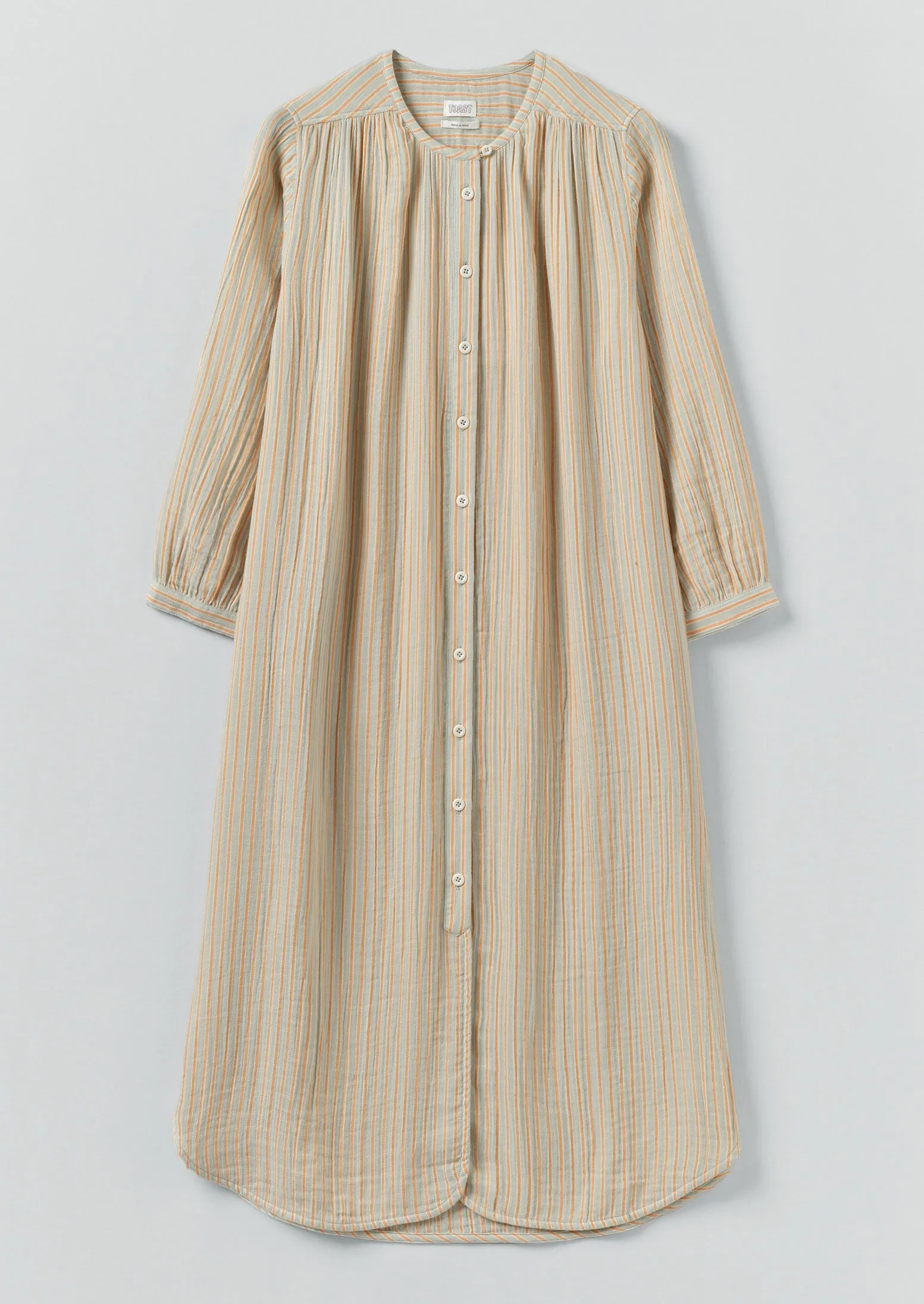Stripe Crinkle Cotton Nightdress | Sage/Apricot sold by TOAST