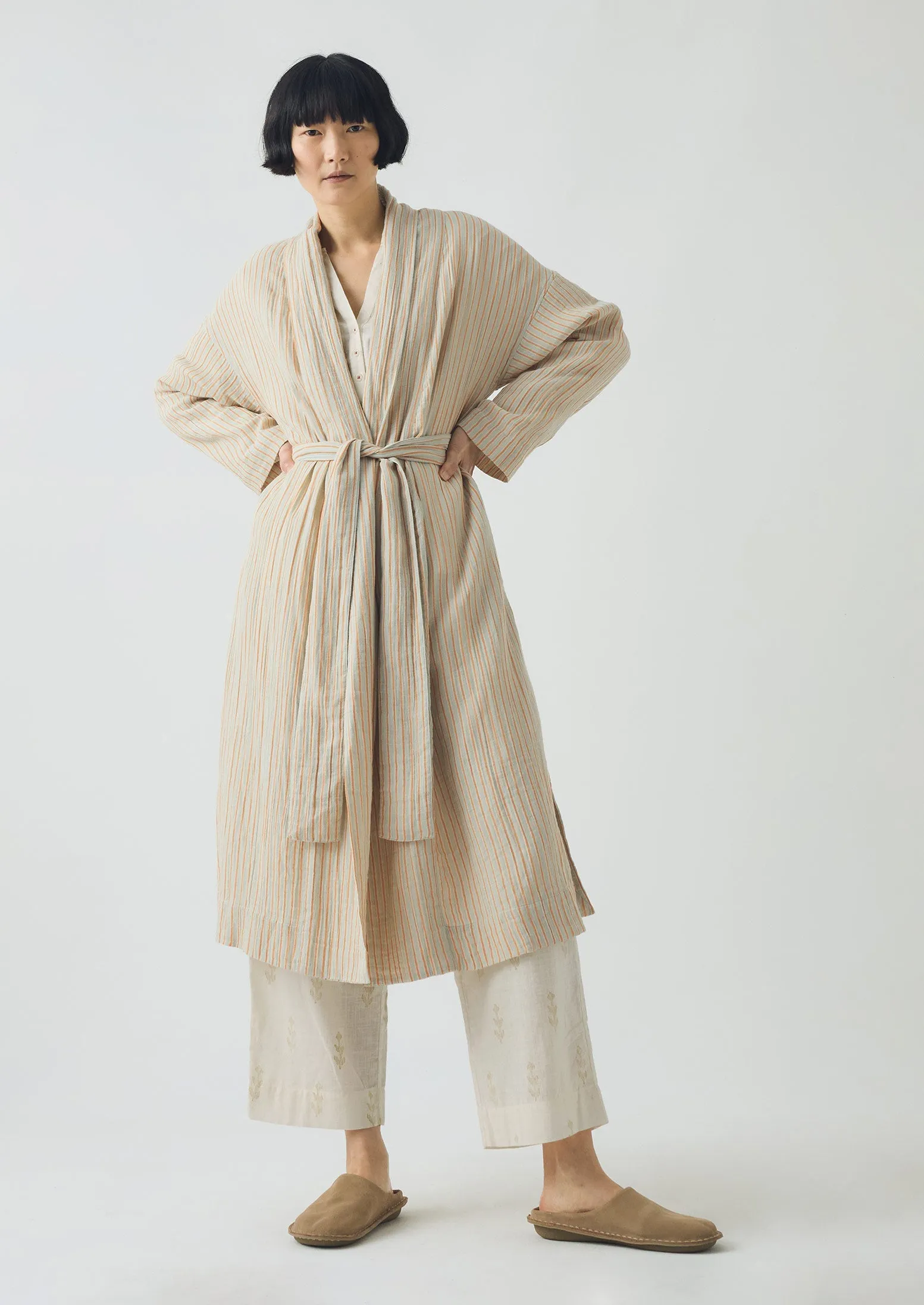 Stripe Crinkle Cotton Gown | Sage/Apricot sold by TOAST product image thumbnail 4