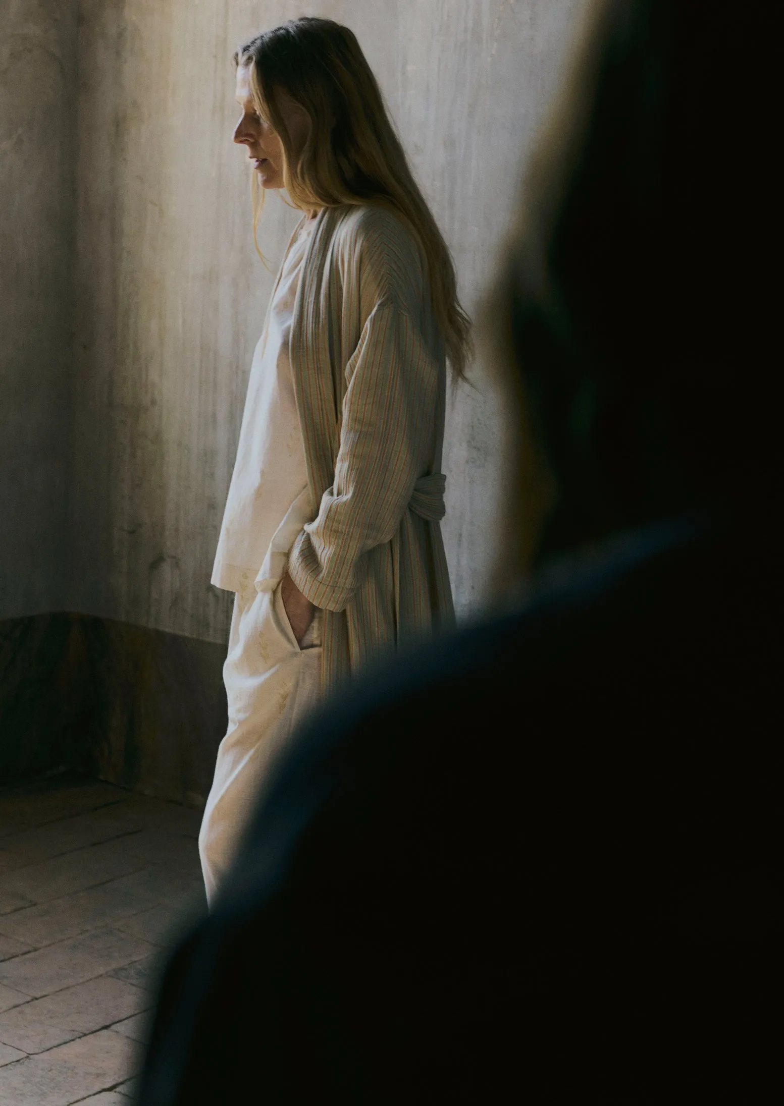 Stripe Crinkle Cotton Gown | Sage/Apricot sold by TOAST product image thumbnail 3