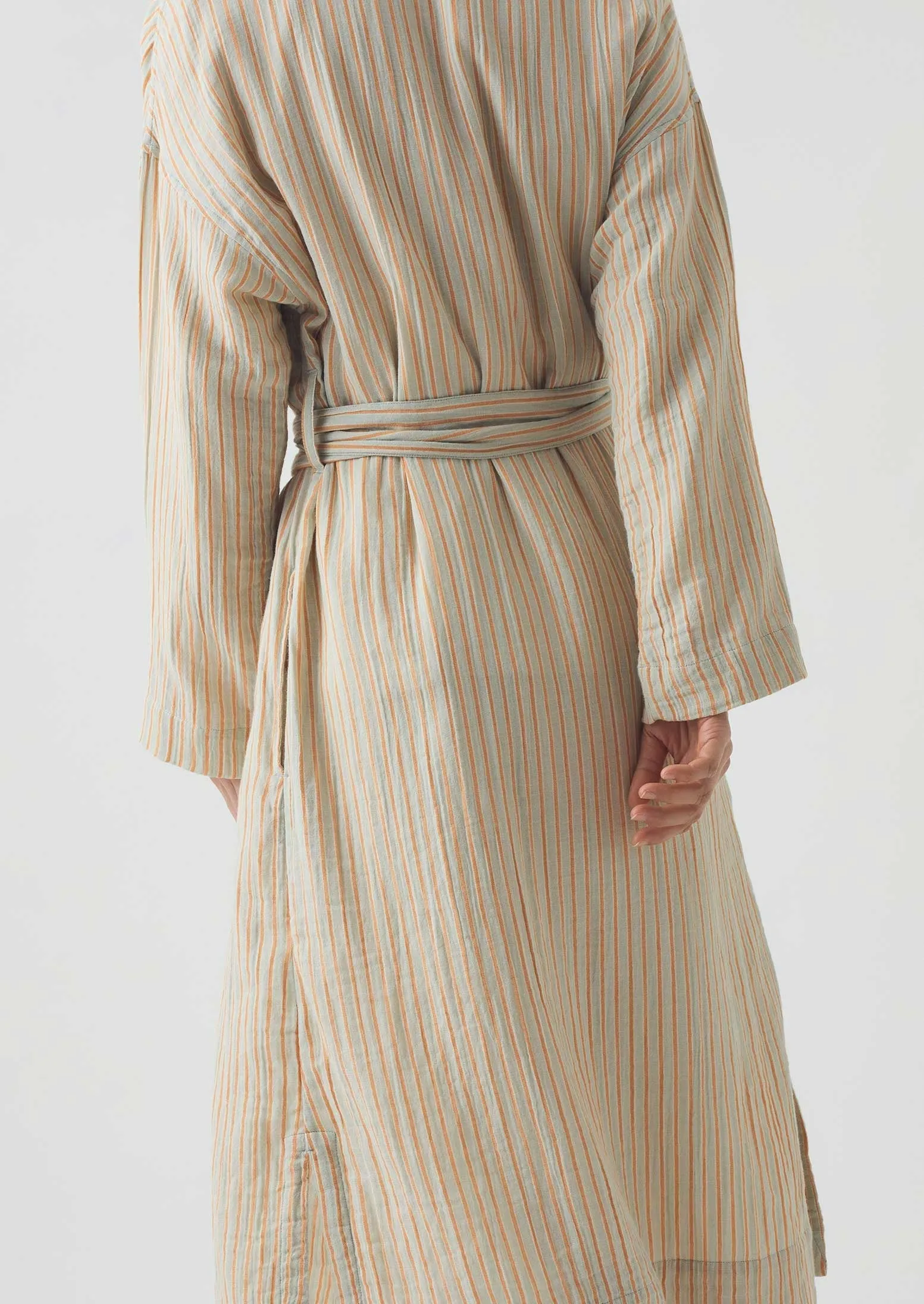 Stripe Crinkle Cotton Gown | Sage/Apricot sold by TOAST product image thumbnail 5