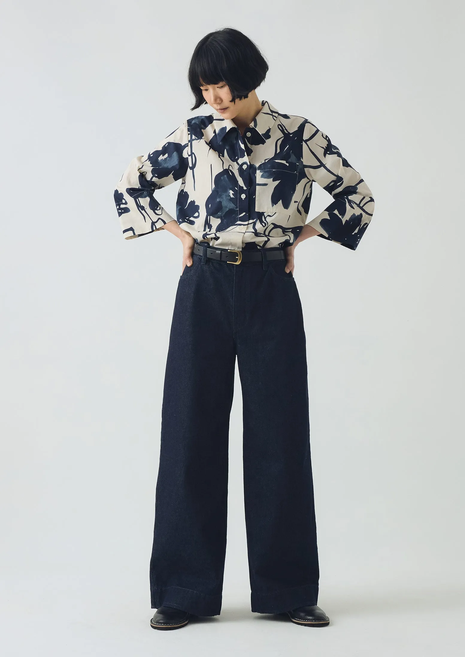 Pen And Ink Print Cotton Poplin Shirt | Ink Blue sold by TOAST product image thumbnail 3