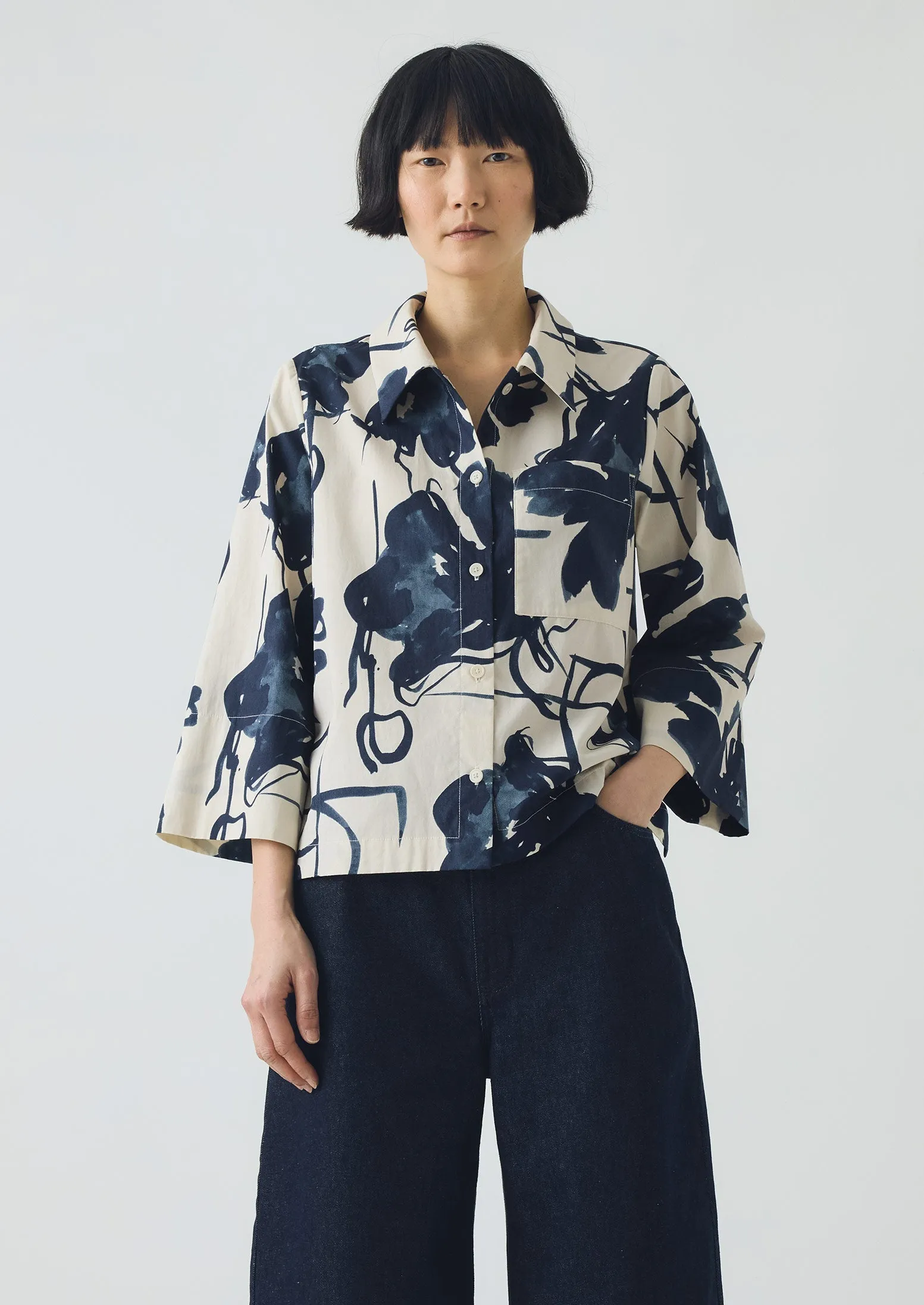 Pen And Ink Print Cotton Poplin Shirt | Ink Blue sold by TOAST product image thumbnail 2