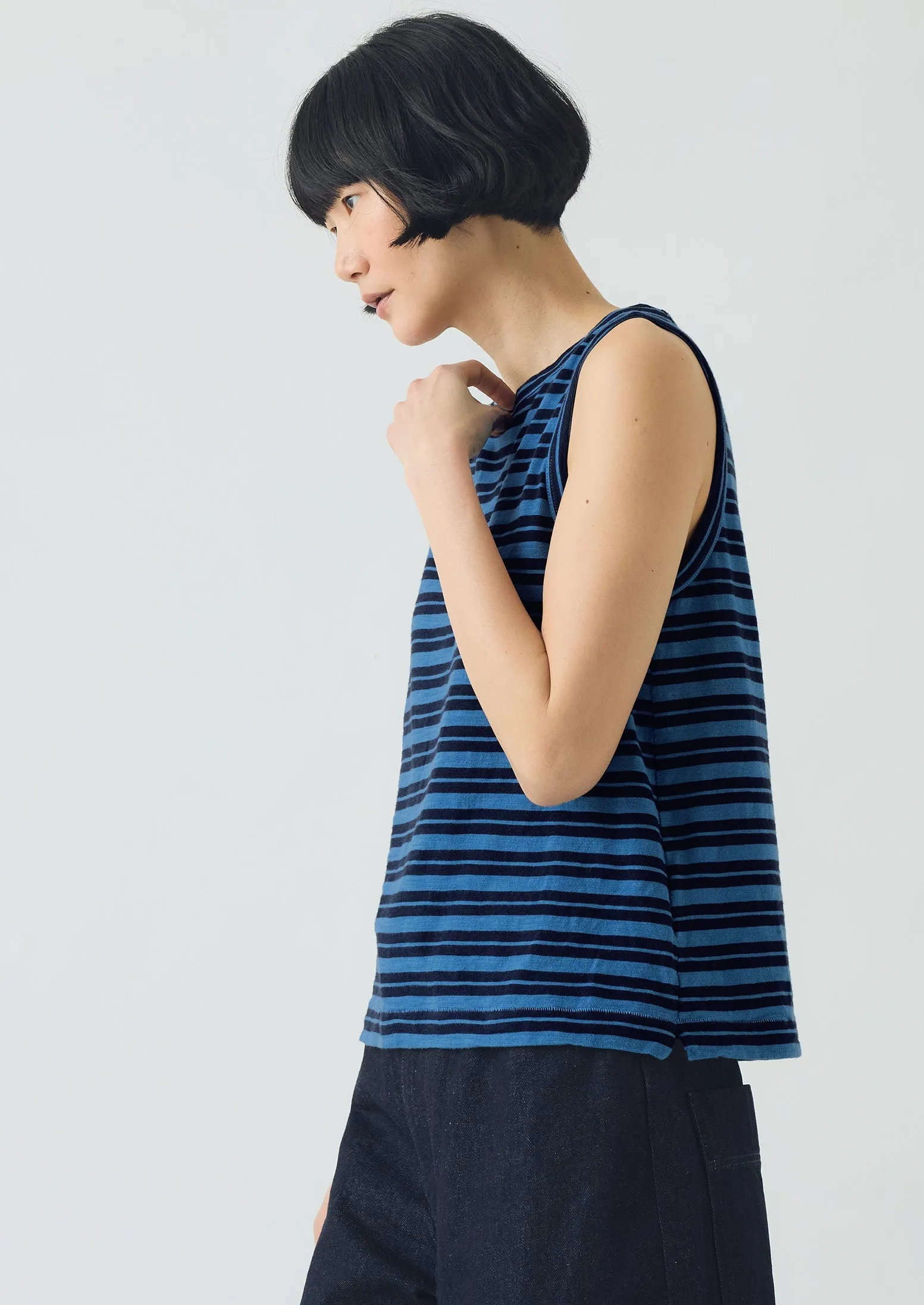 Stripe Cotton Tank Top | Navy/Celestial Blue sold by TOAST product image thumbnail 2