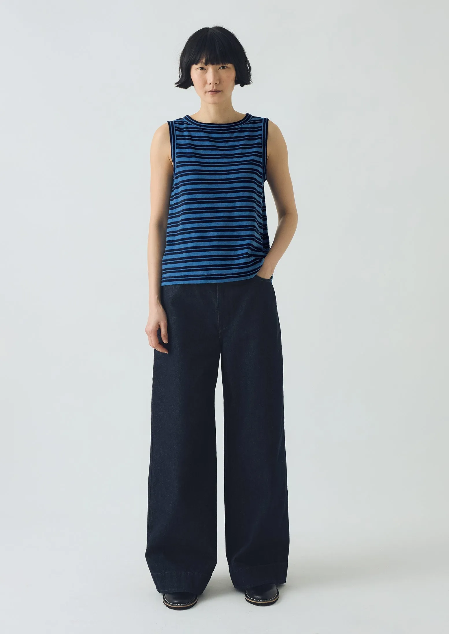 Stripe Cotton Tank Top | Navy/Celestial Blue sold by TOAST product image thumbnail 3