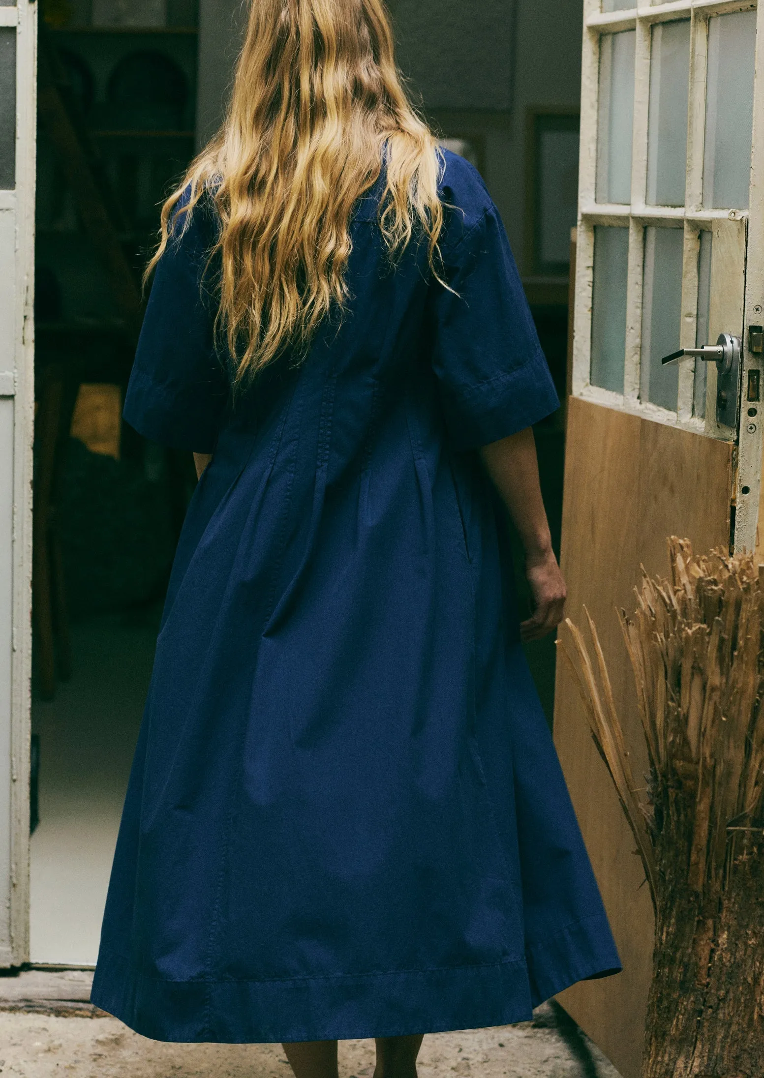 Pleated Cotton Linen Dress | Mid Blue sold by TOAST product image thumbnail 3