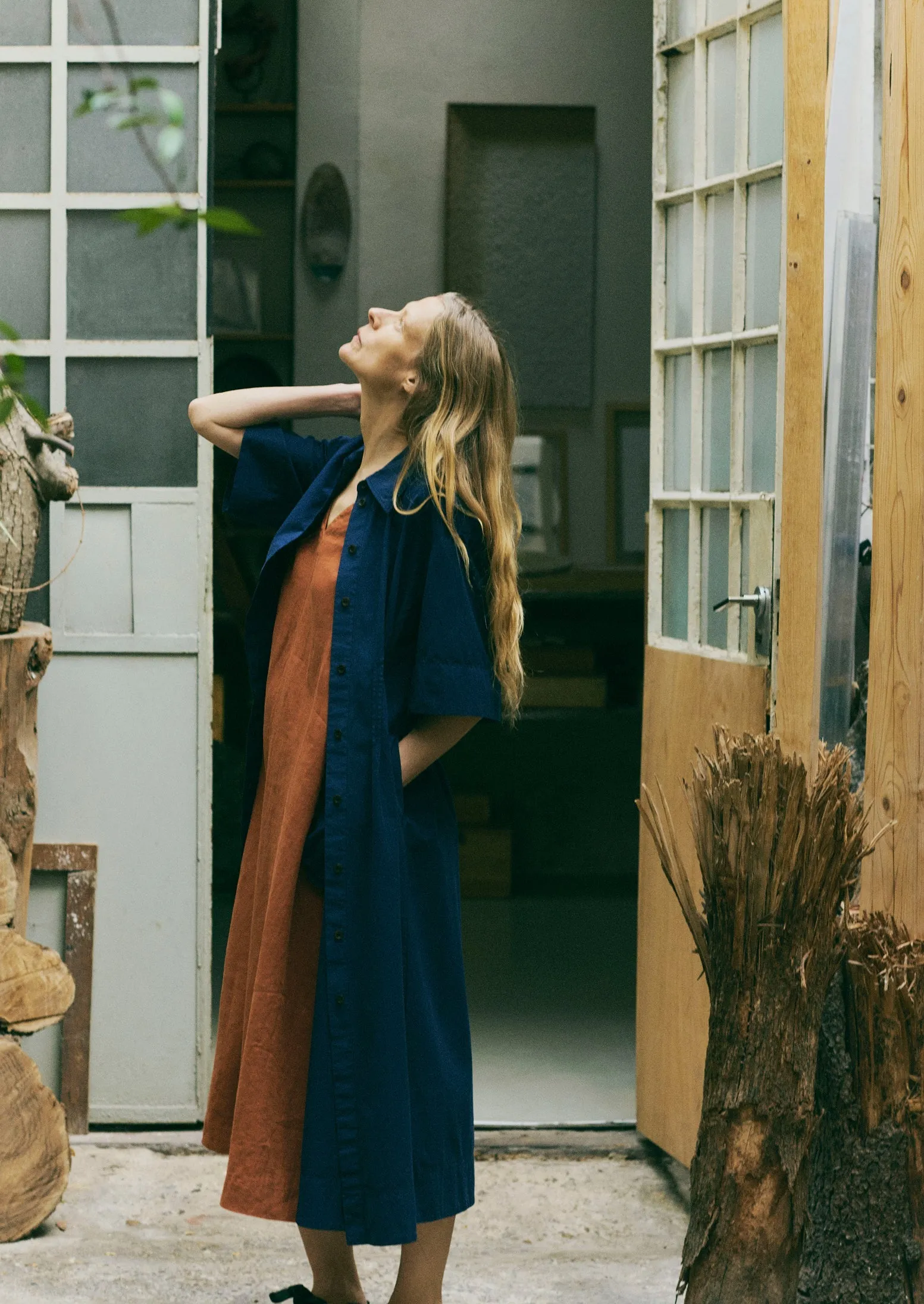 Pleated Cotton Linen Dress | Mid Blue sold by TOAST product image thumbnail 4