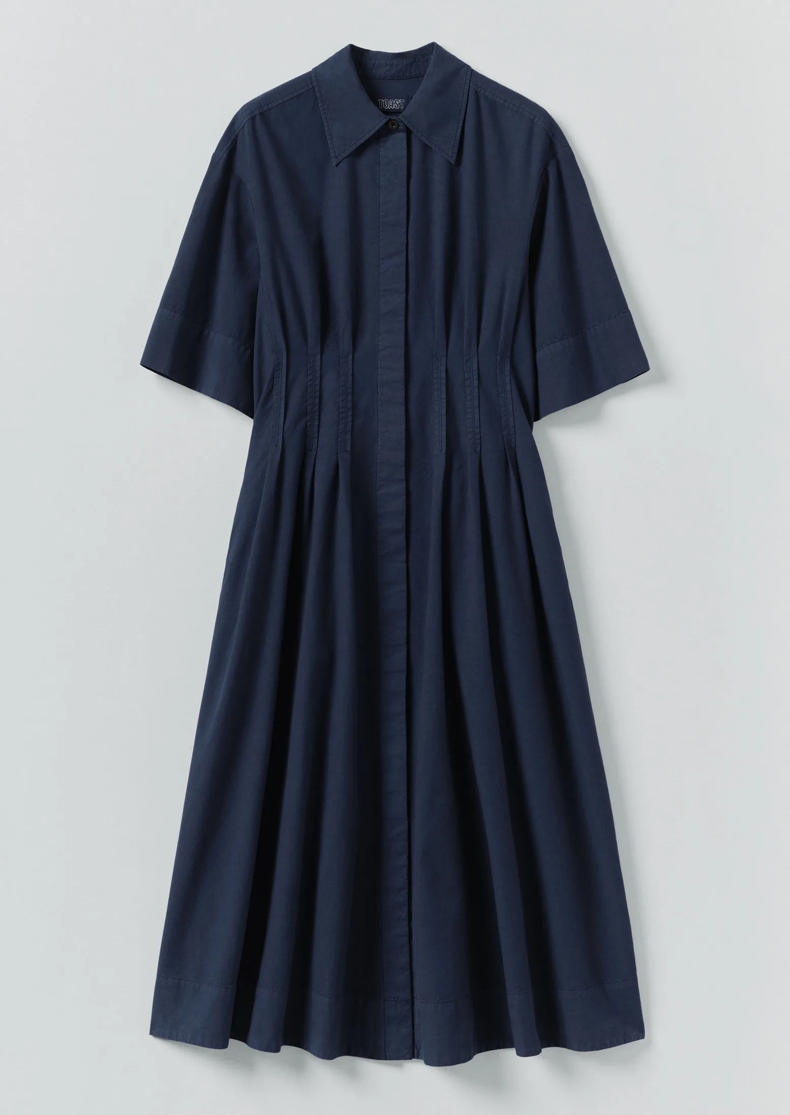 Pleated Cotton Linen Dress | Mid Blue sold by TOAST