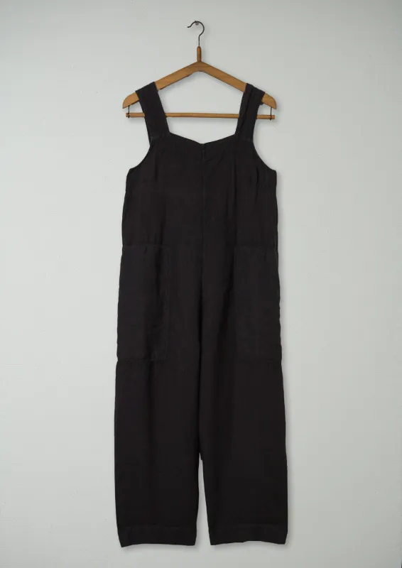Reworn Linen Pinafore Jumpsuit Size M (588) | Black Coffee sold by TOAST