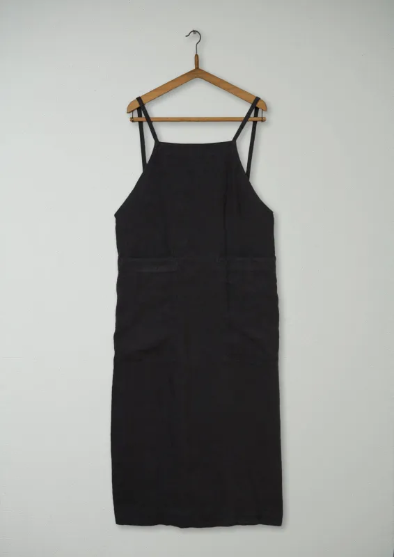 Reworn Linen Apron Dress Size S (883) | Black Coffee made by TOAST