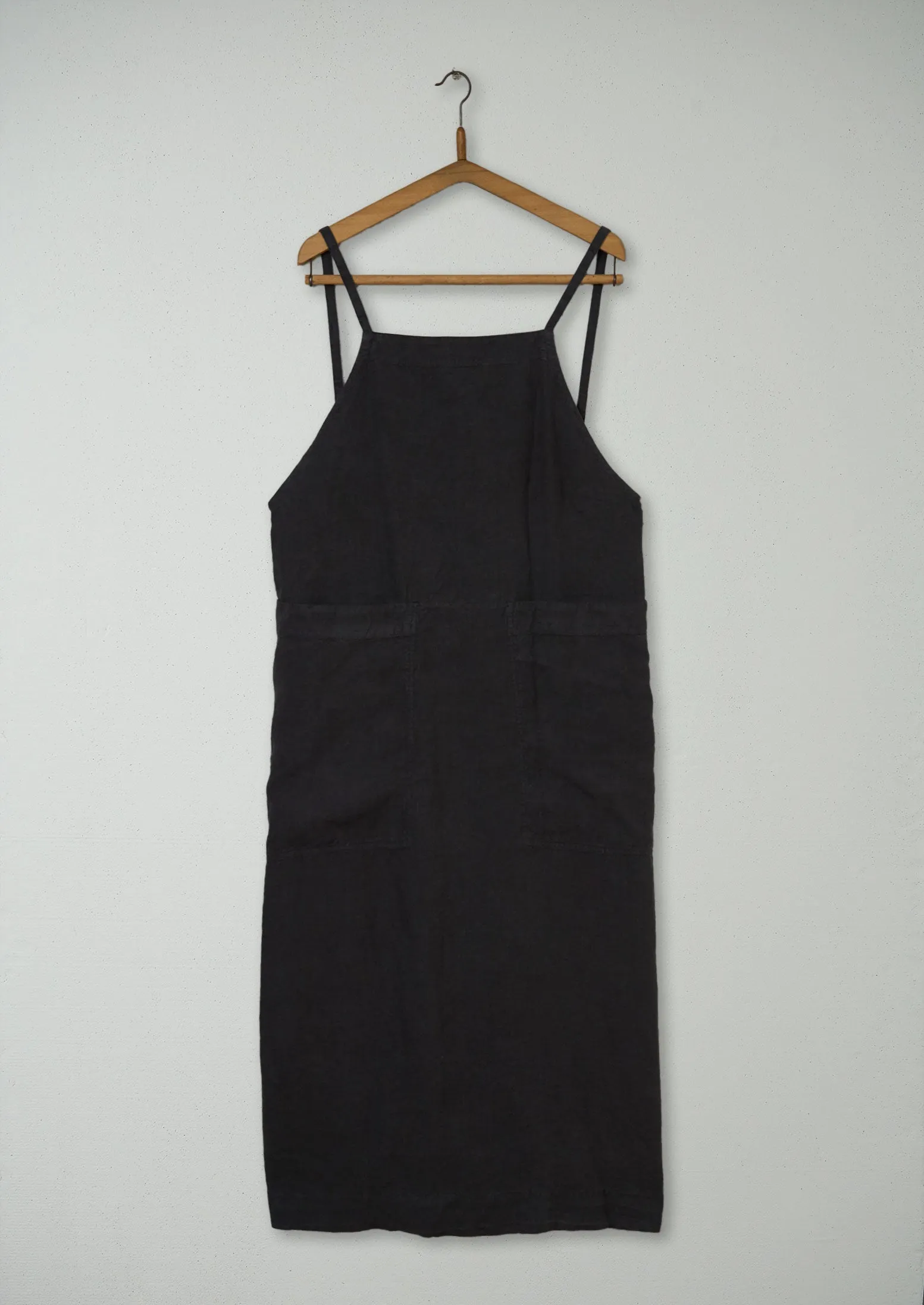 Reworn Linen Apron Dress Size S (883) | Black Coffee sold by TOAST