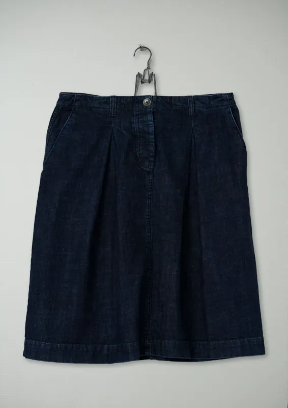 Reworn Denim Pleat Skirt Size 14 (155) | Indigo sold by TOAST