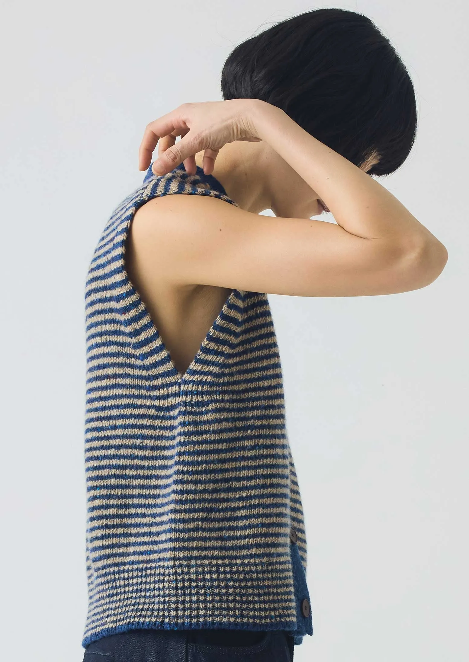 Stripe Donegal V Neck Tank | Ink/Biscuit sold by TOAST product image thumbnail 2