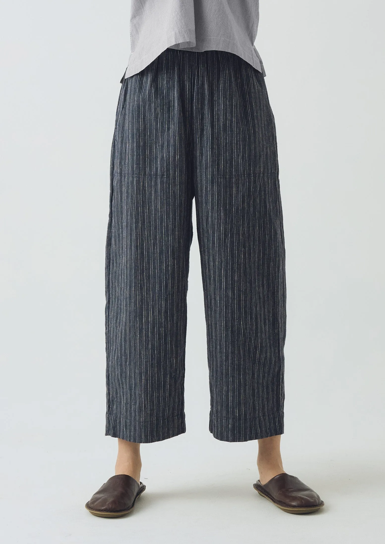 Stripe Linen Cotton Barrel Leg Trousers | Shadow Blue/Black sold by TOAST product image thumbnail 2