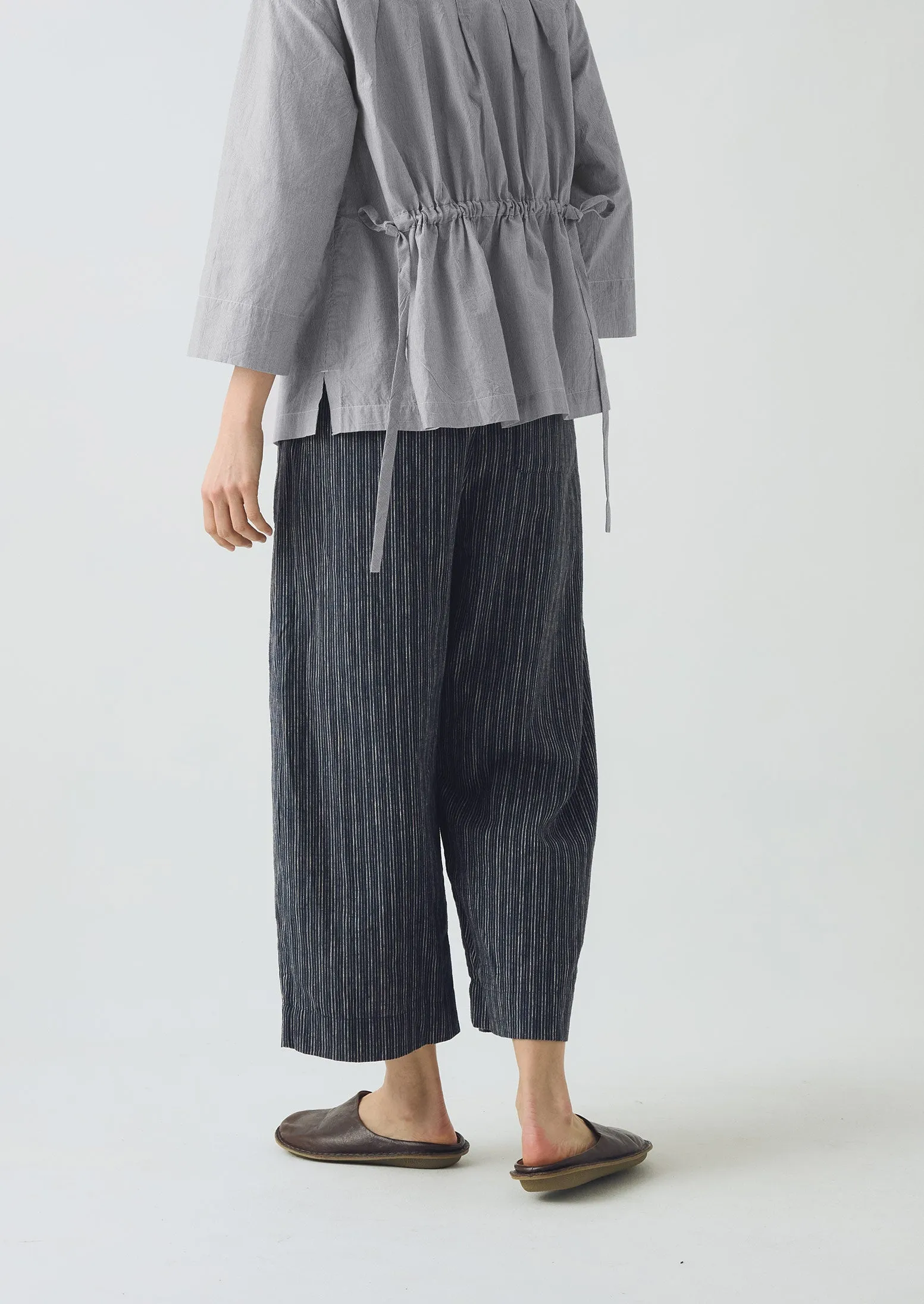 Stripe Linen Cotton Barrel Leg Trousers | Shadow Blue/Black sold by TOAST product image thumbnail 4