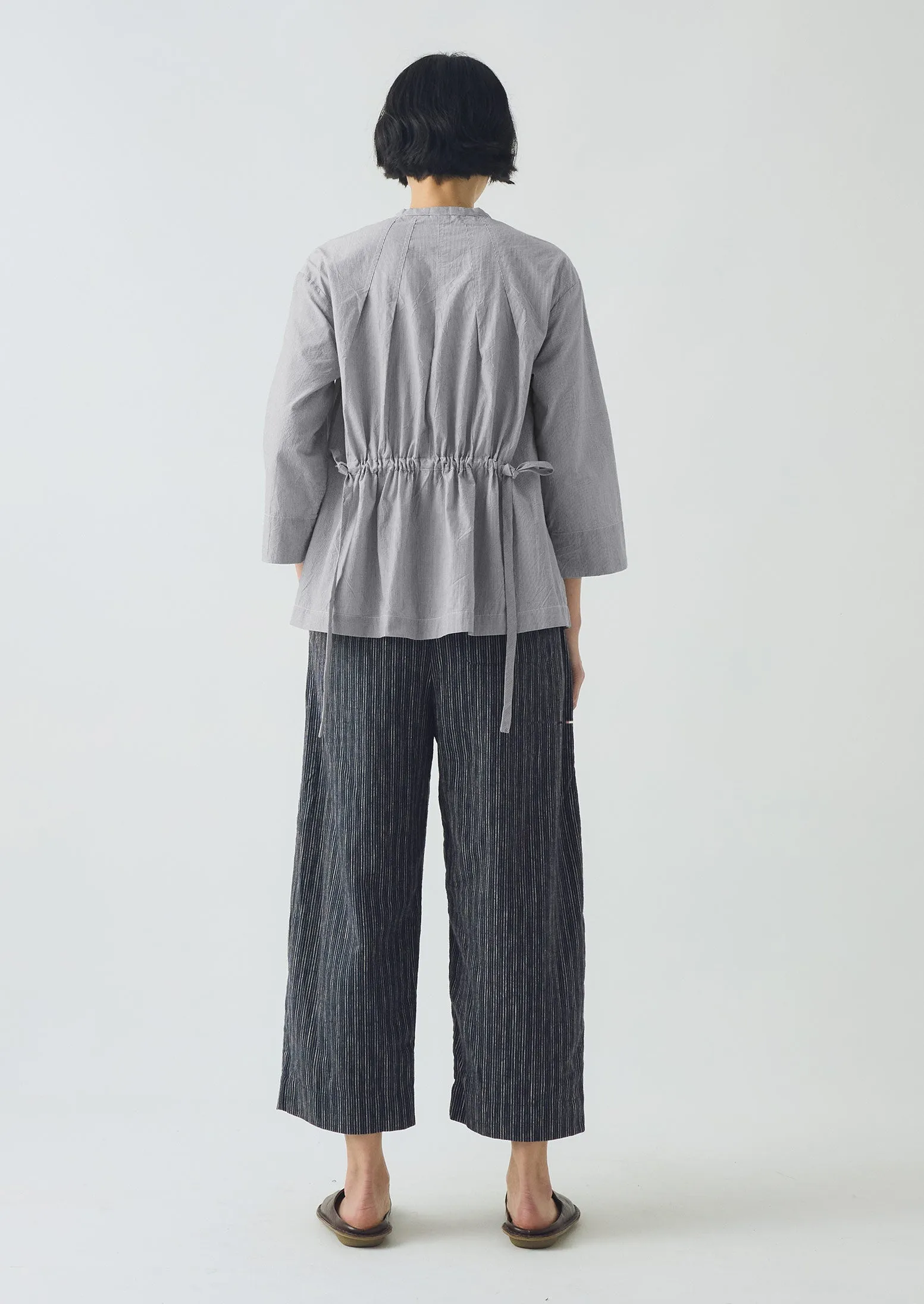 Stripe Linen Cotton Barrel Leg Trousers | Shadow Blue/Black sold by TOAST product image thumbnail 5