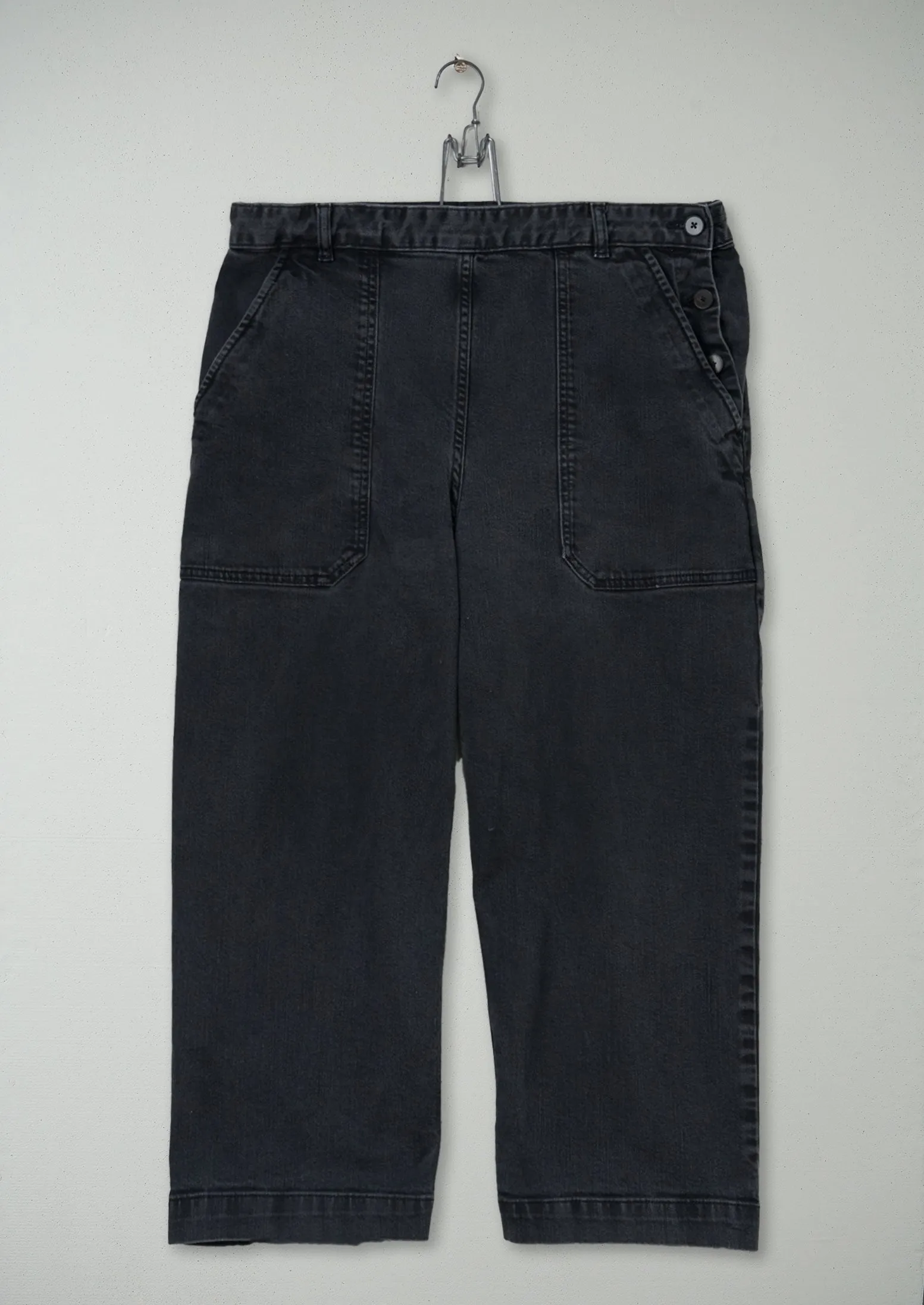 Reworn Annie Side Button Trousers Size 14 (582) | Washed Black sold by TOAST