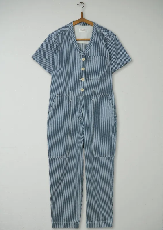 Reworn Stripe Denim Jumpsuit Size 8 (613) | Blue/White sold by TOAST