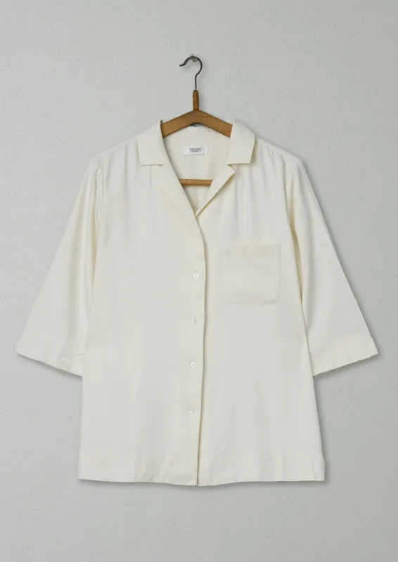 Reworn Herringbone PJ Silk Shirt Size 8 (525) | Milky White sold by TOAST