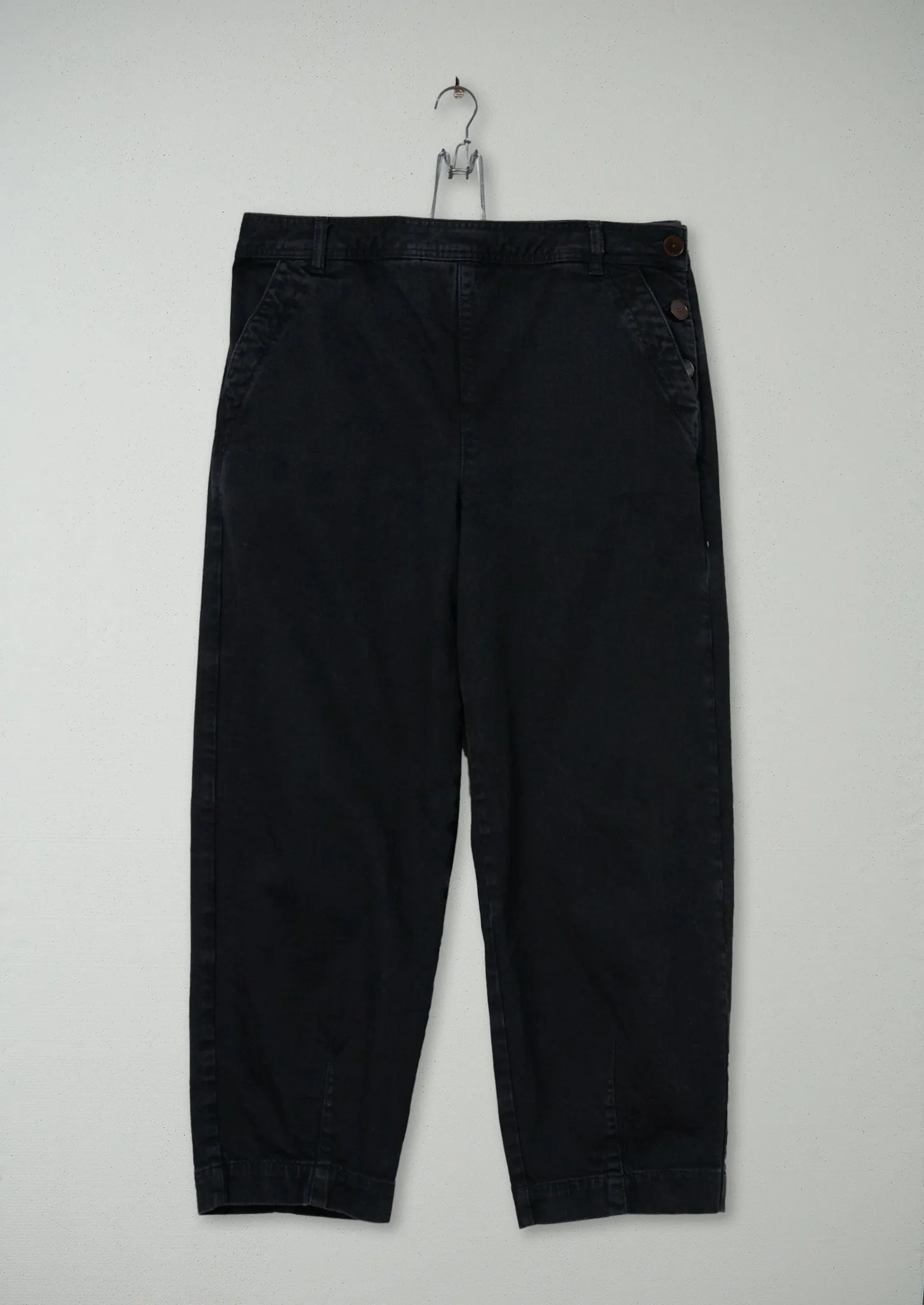 Reworn Denim Side Button Trousers Size 14 (635) | Black sold by TOAST