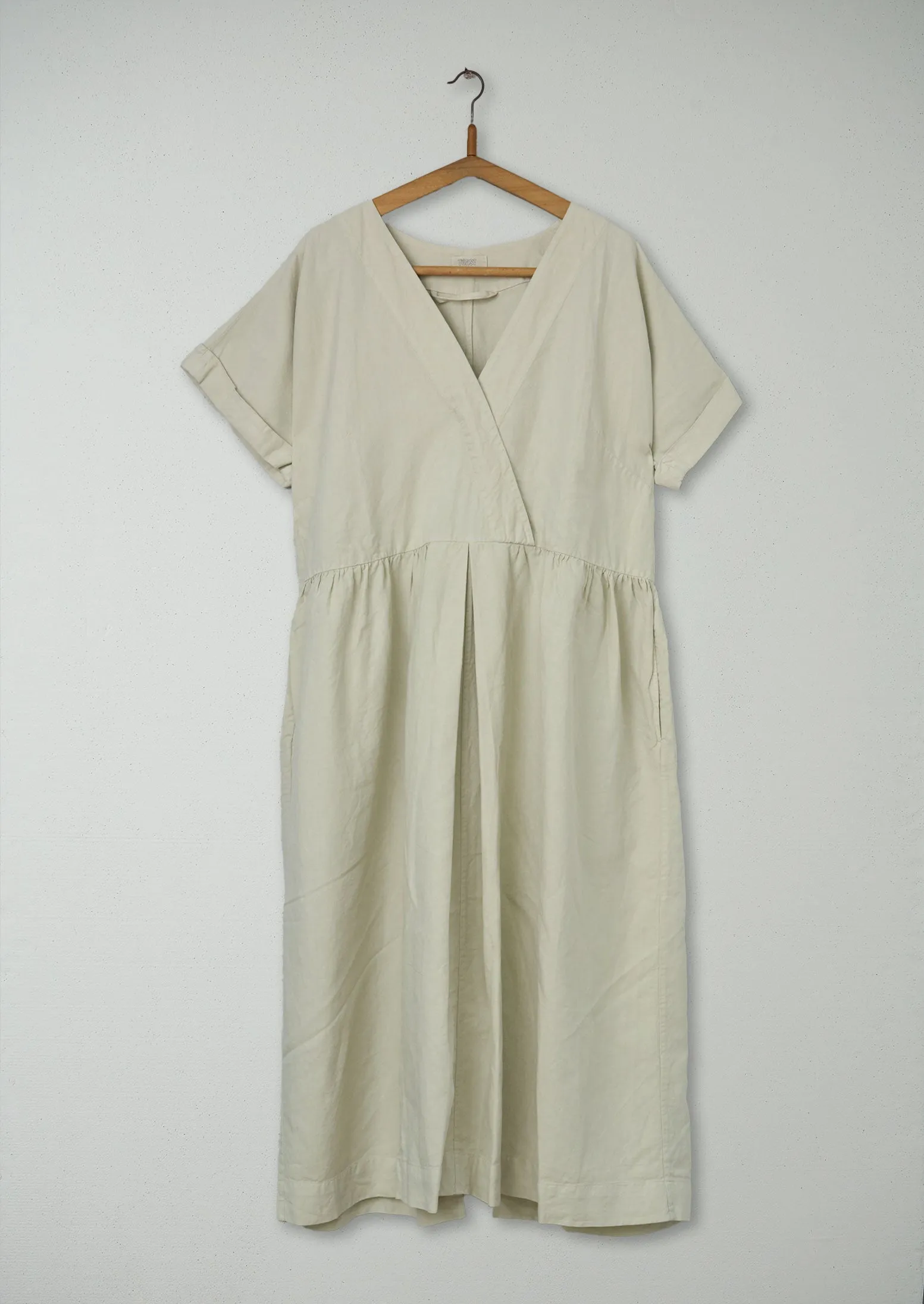 Reworn Cotton Linen Wrap Front Dress Size 18 (1000) | Putty sold by TOAST