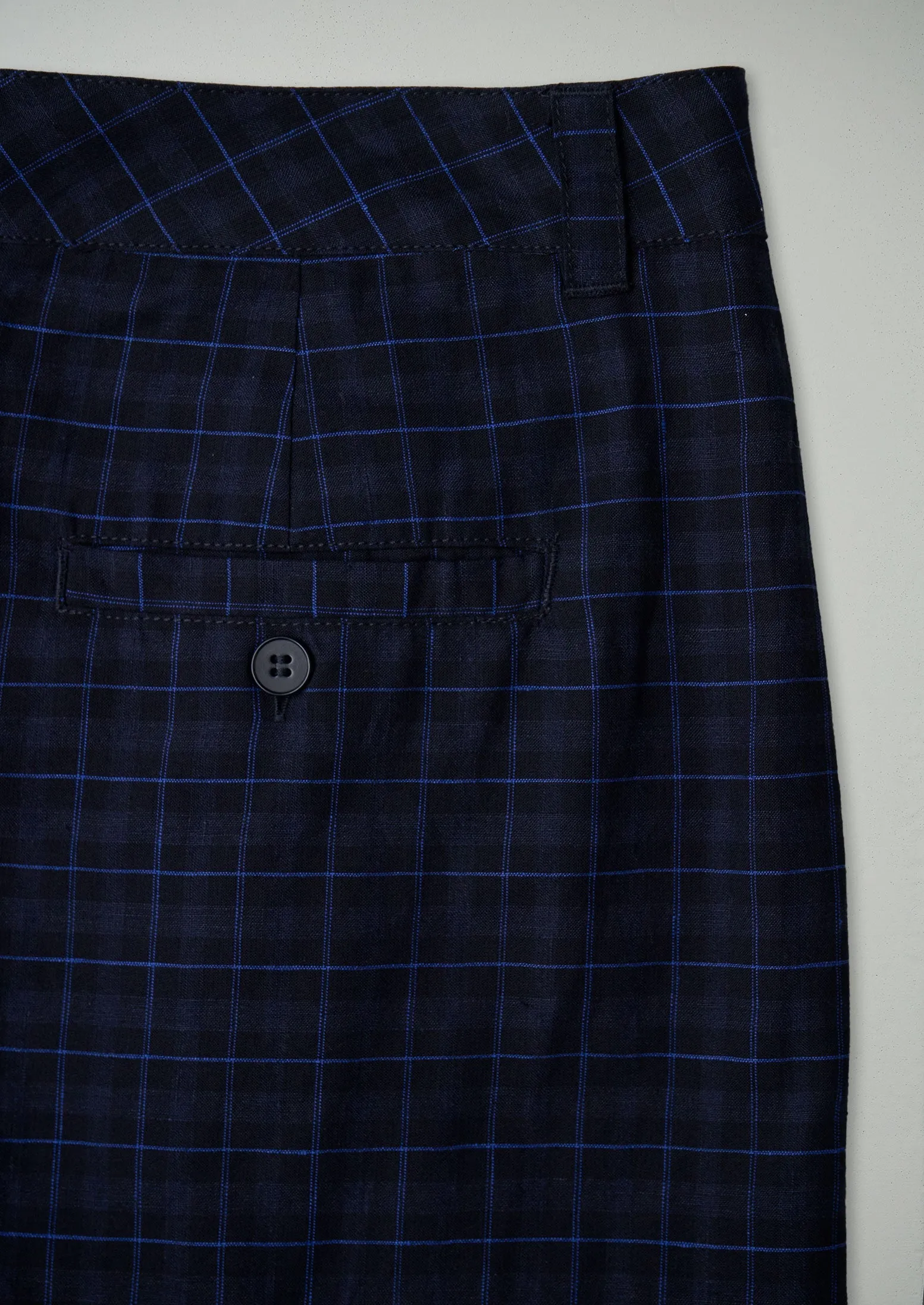 Reworn Check Cotton Linen Trousers Size 12 (648) | Navy sold by TOAST product image thumbnail 2