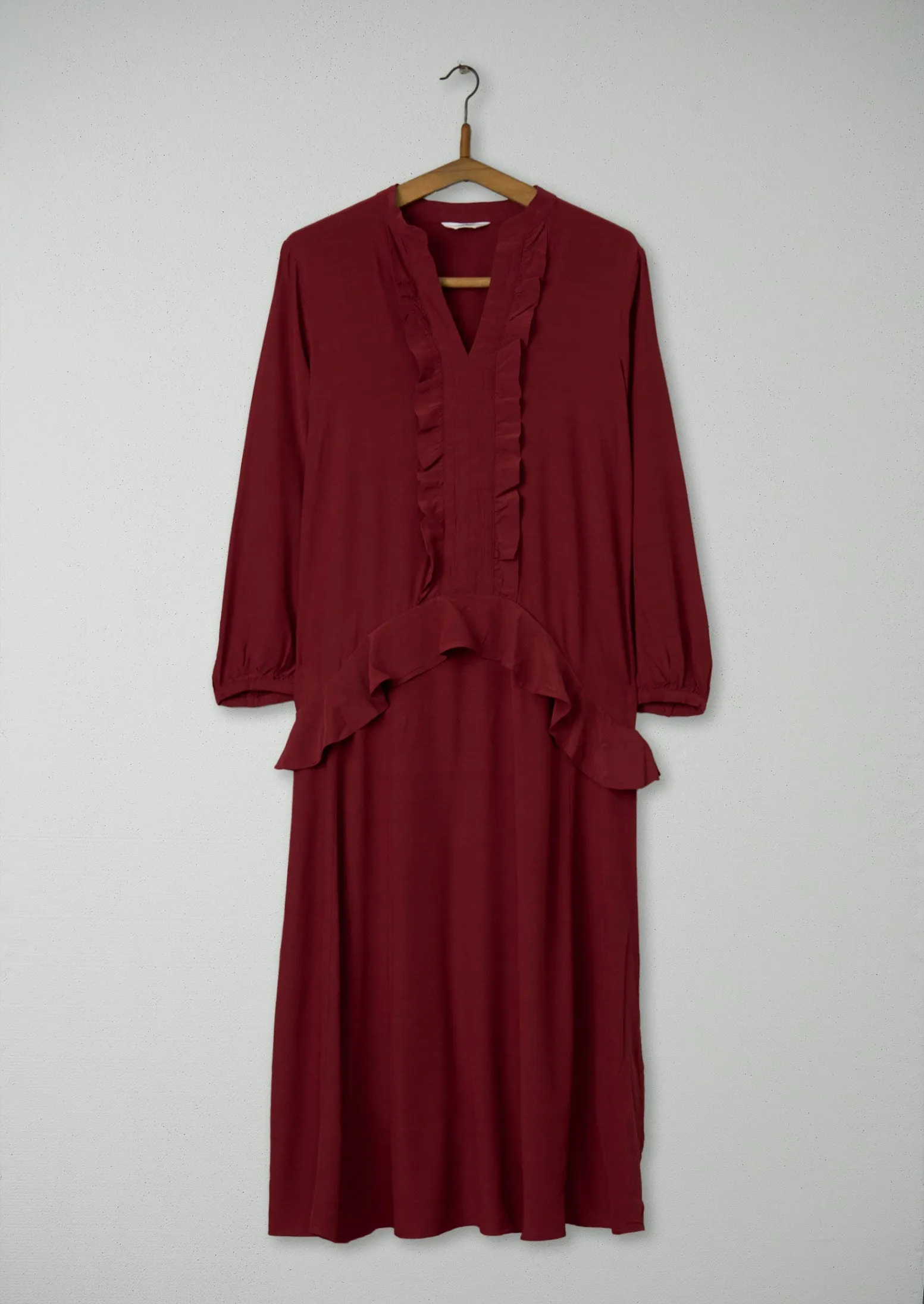 Reworn Ruffle Dress Size 10 (996) | Dark Rust sold by TOAST