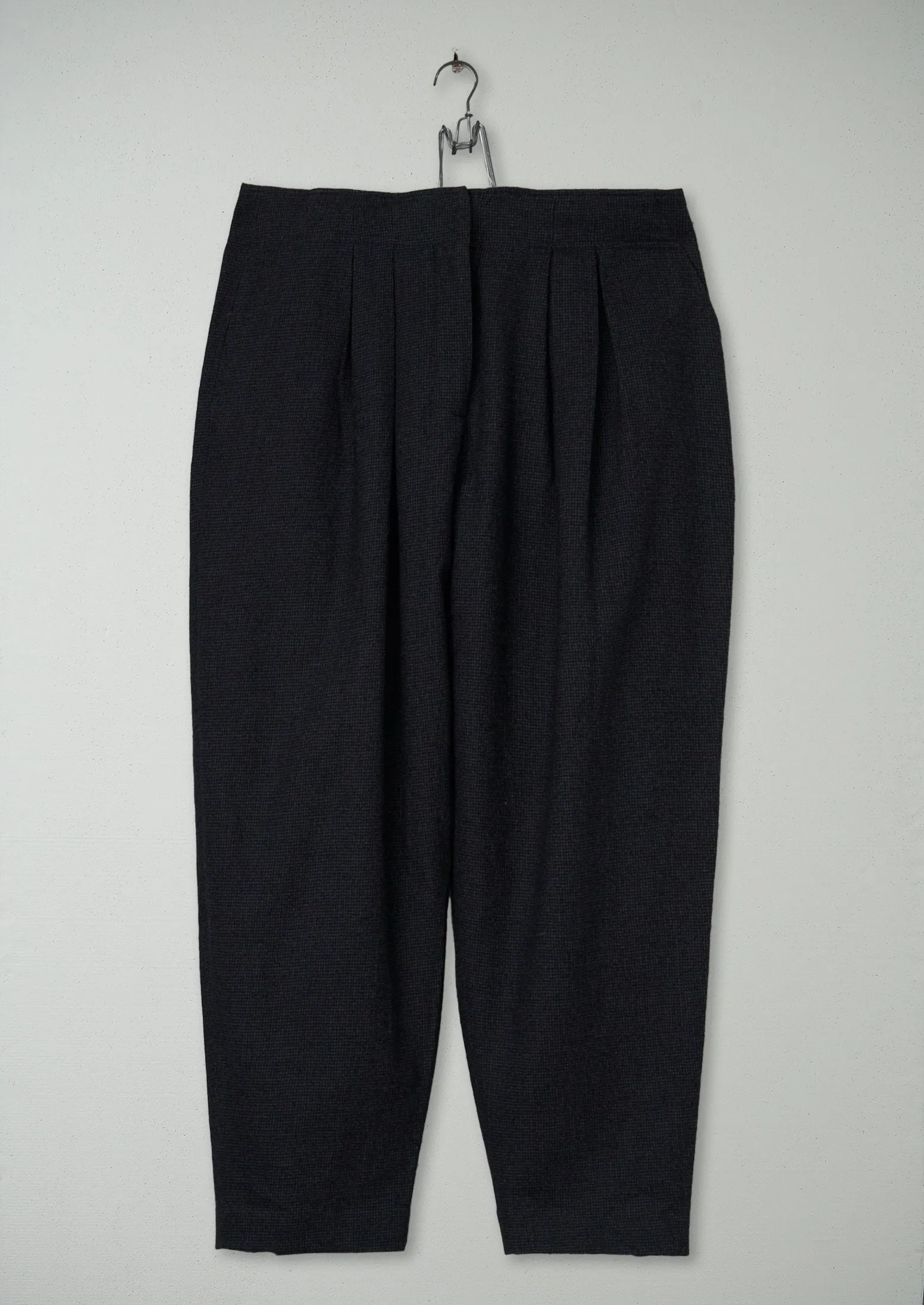 Reworn Wool Cotton Check Trousers Size 14 (666) | Blue sold by TOAST