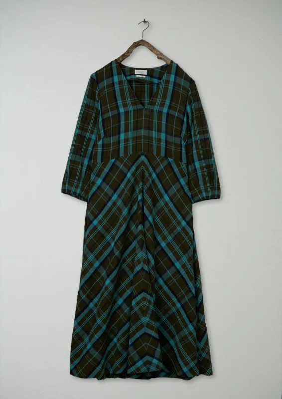Renewed Astrid Check Seersucker Dress Size 16 (112) | Oil/Sea Green sold by TOAST