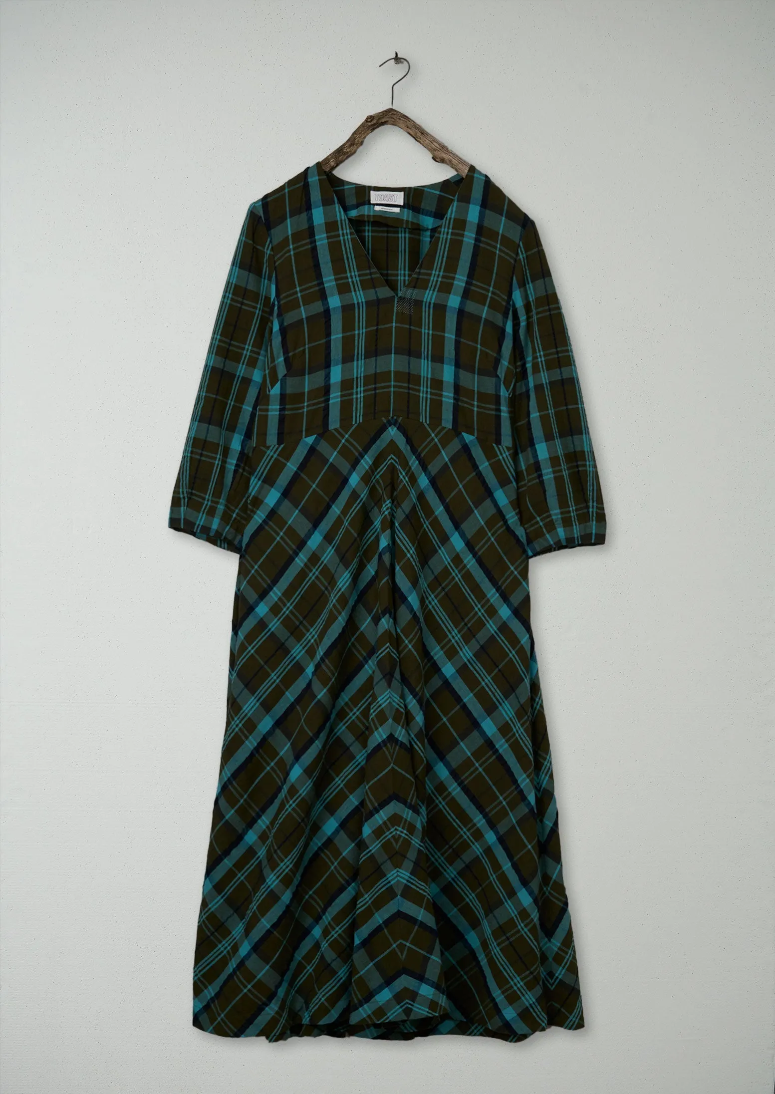 Renewed Astrid Check Seersucker Dress Size 16 (112) | Oil/Sea Green sold by TOAST