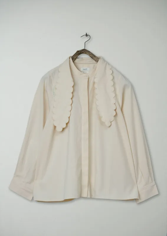 Renewed Tie Neck Cotton Pique Shirt Size 14 (65) | Ecru sold by TOAST