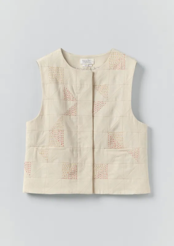 Patchwork Kantha Stitch Cotton Waistcoat | Ecru sold by TOAST