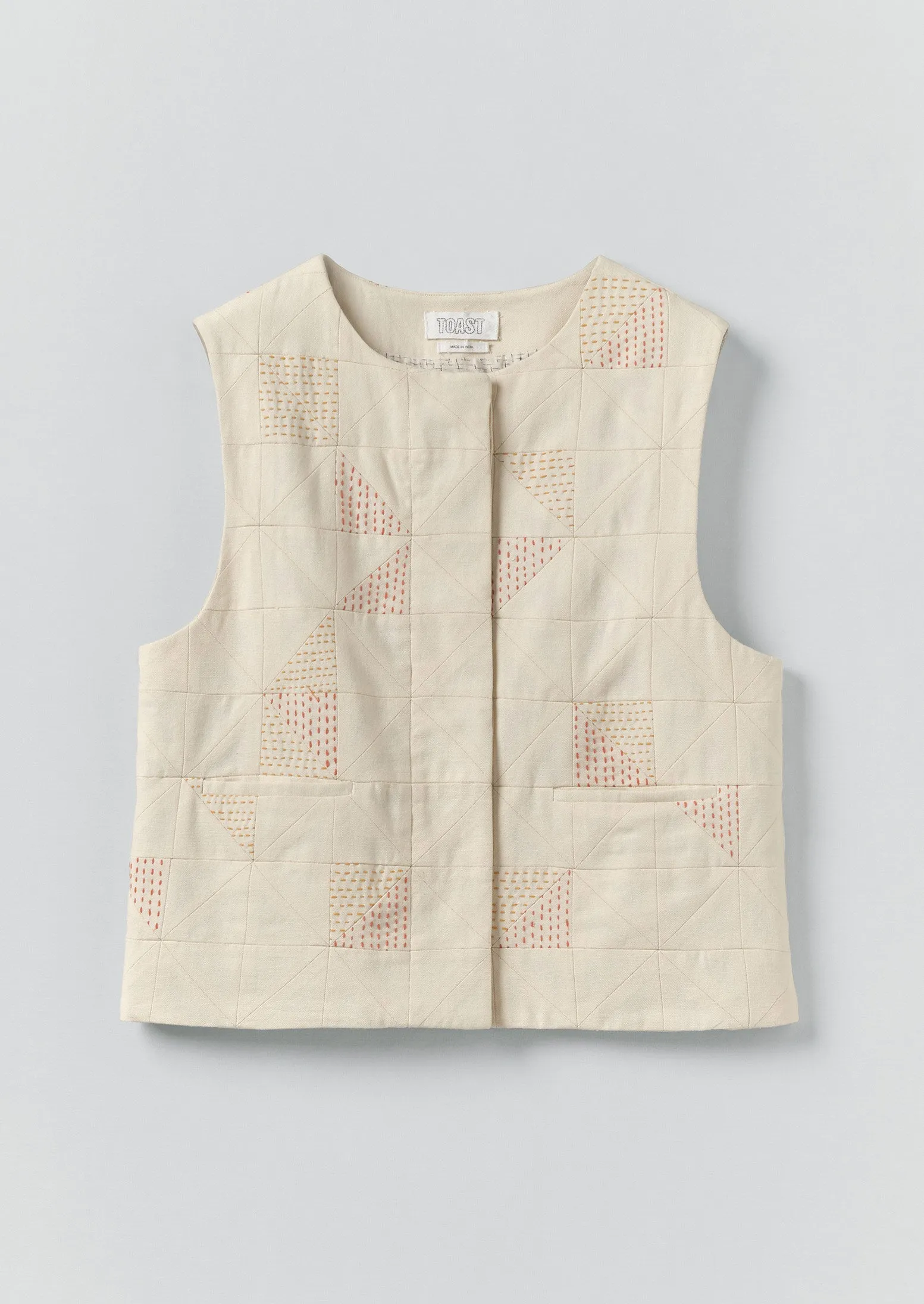 Patchwork Kantha Stitch Cotton Waistcoat | Ecru sold by TOAST