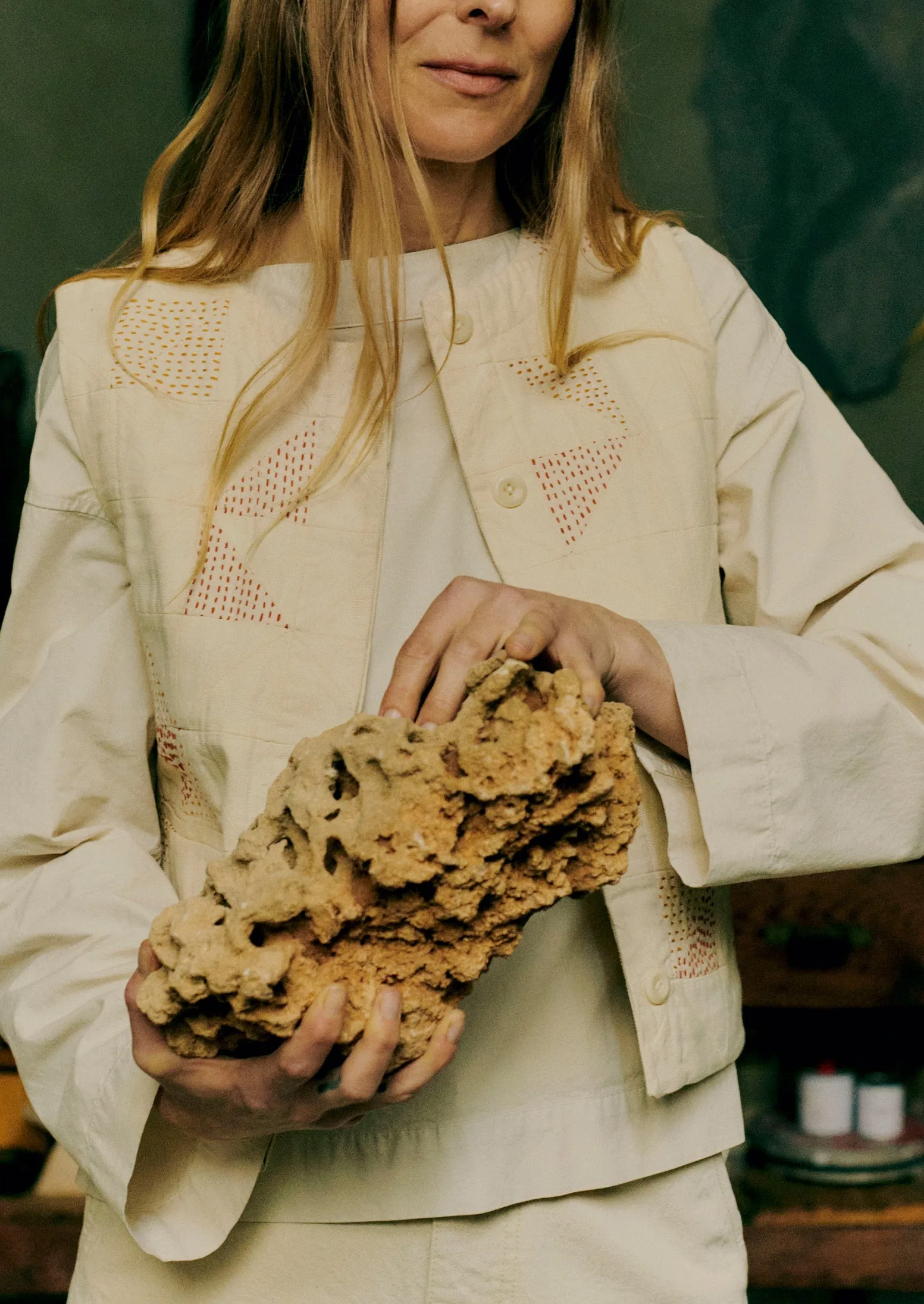 Patchwork Kantha Stitch Cotton Waistcoat | Ecru sold by TOAST product image thumbnail 2