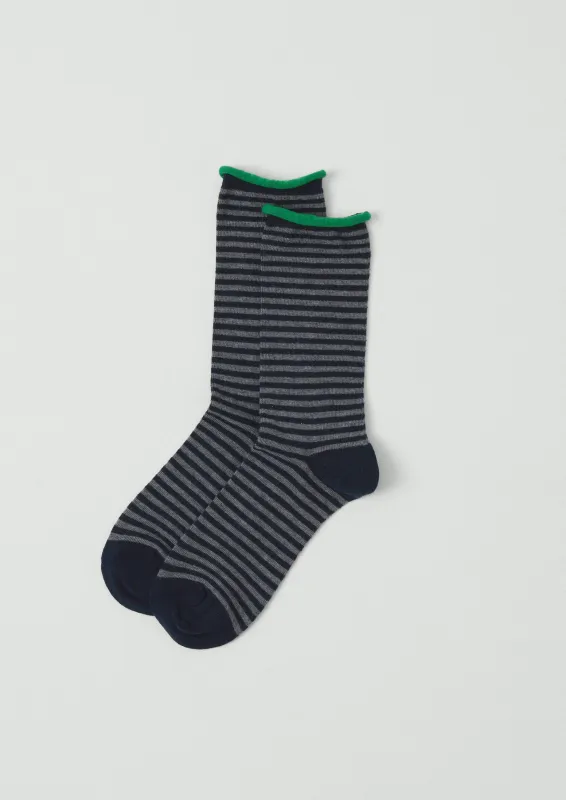 Stripe Cotton Cashmere Socks | Grey/Navy sold by TOAST