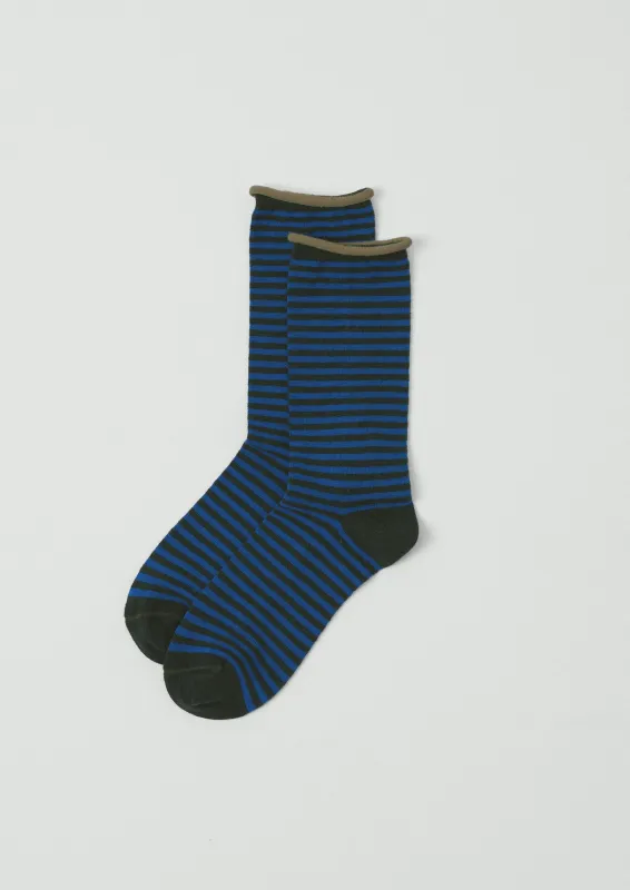 Stripe Cotton Cashmere Socks | Cobalt/Forest sold by TOAST